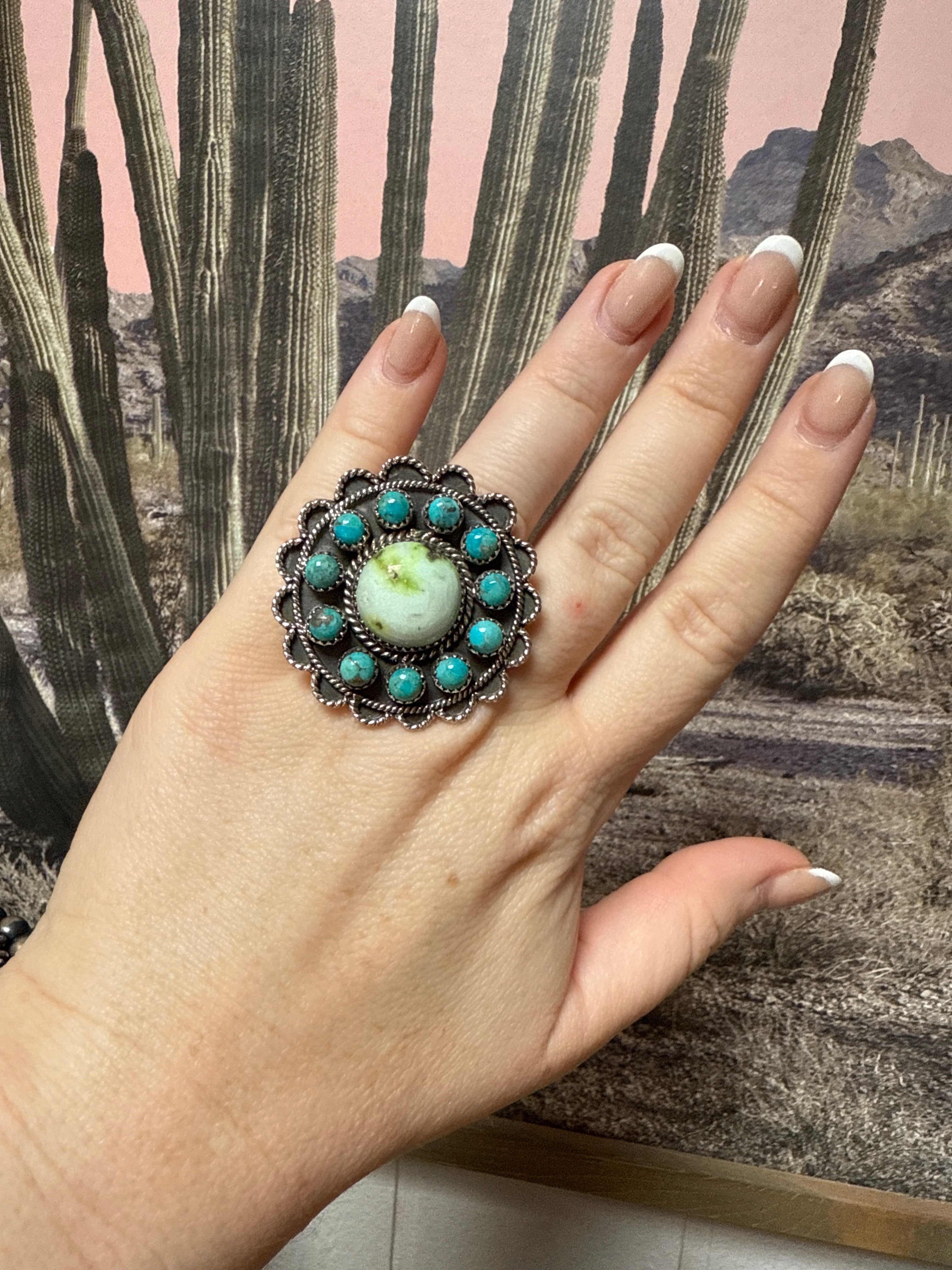 Handmade Kingman & Palomino Turquoise Sterling Adjustable Ring