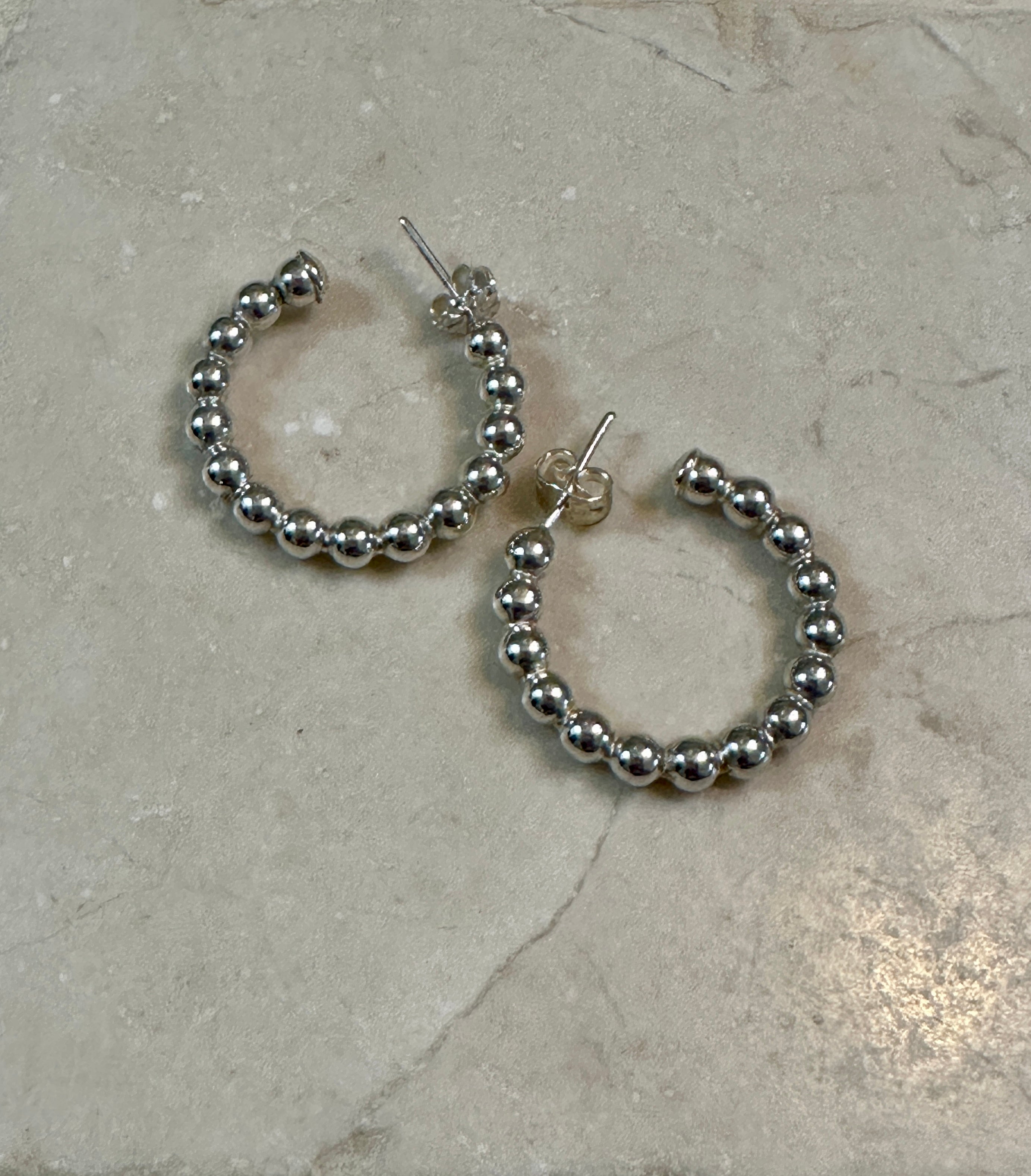 Beaded Hoops Sterling Silver 1”