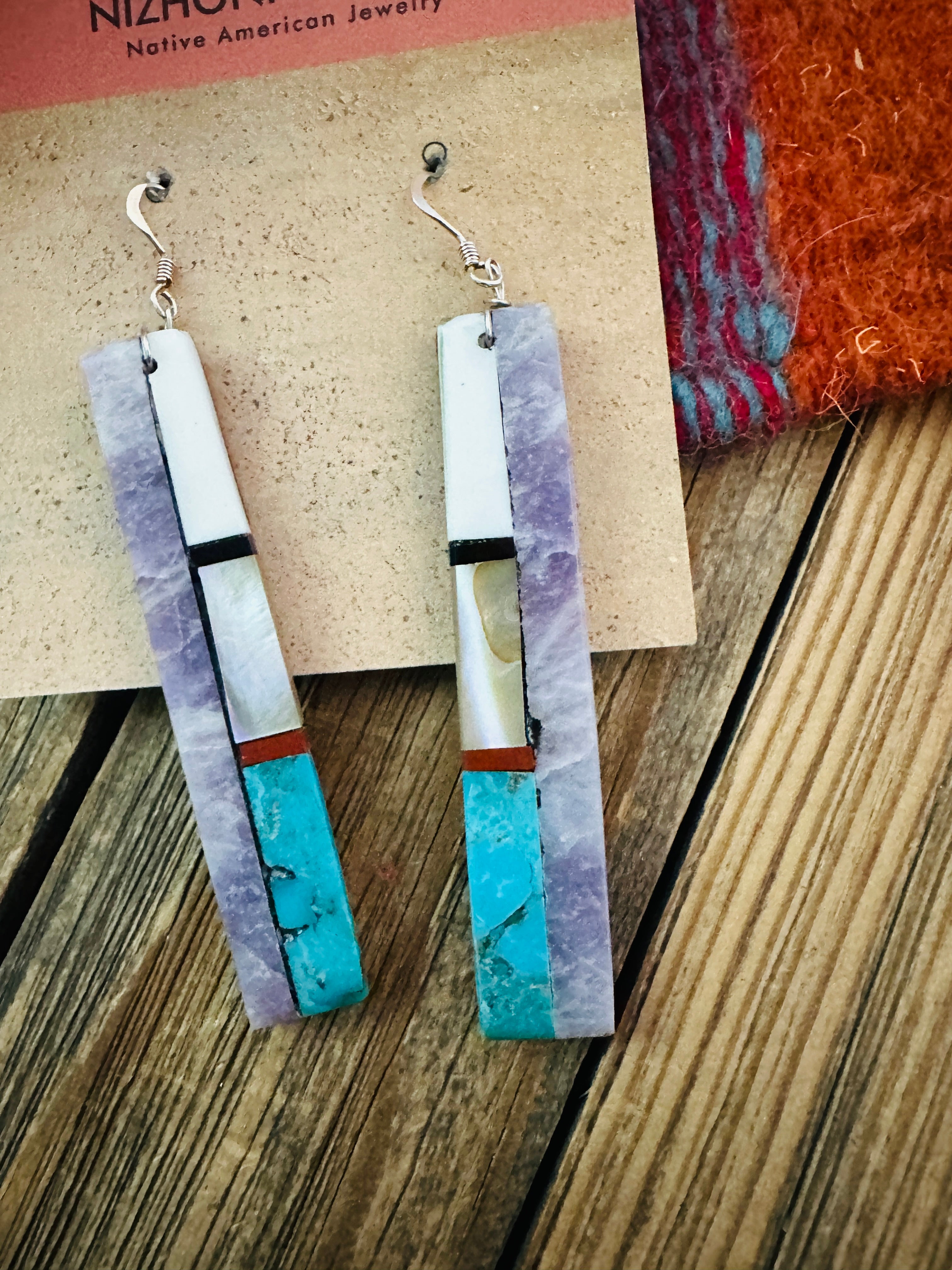 Handcrafted Multi Stone Inlay Slab Dangle Earrings