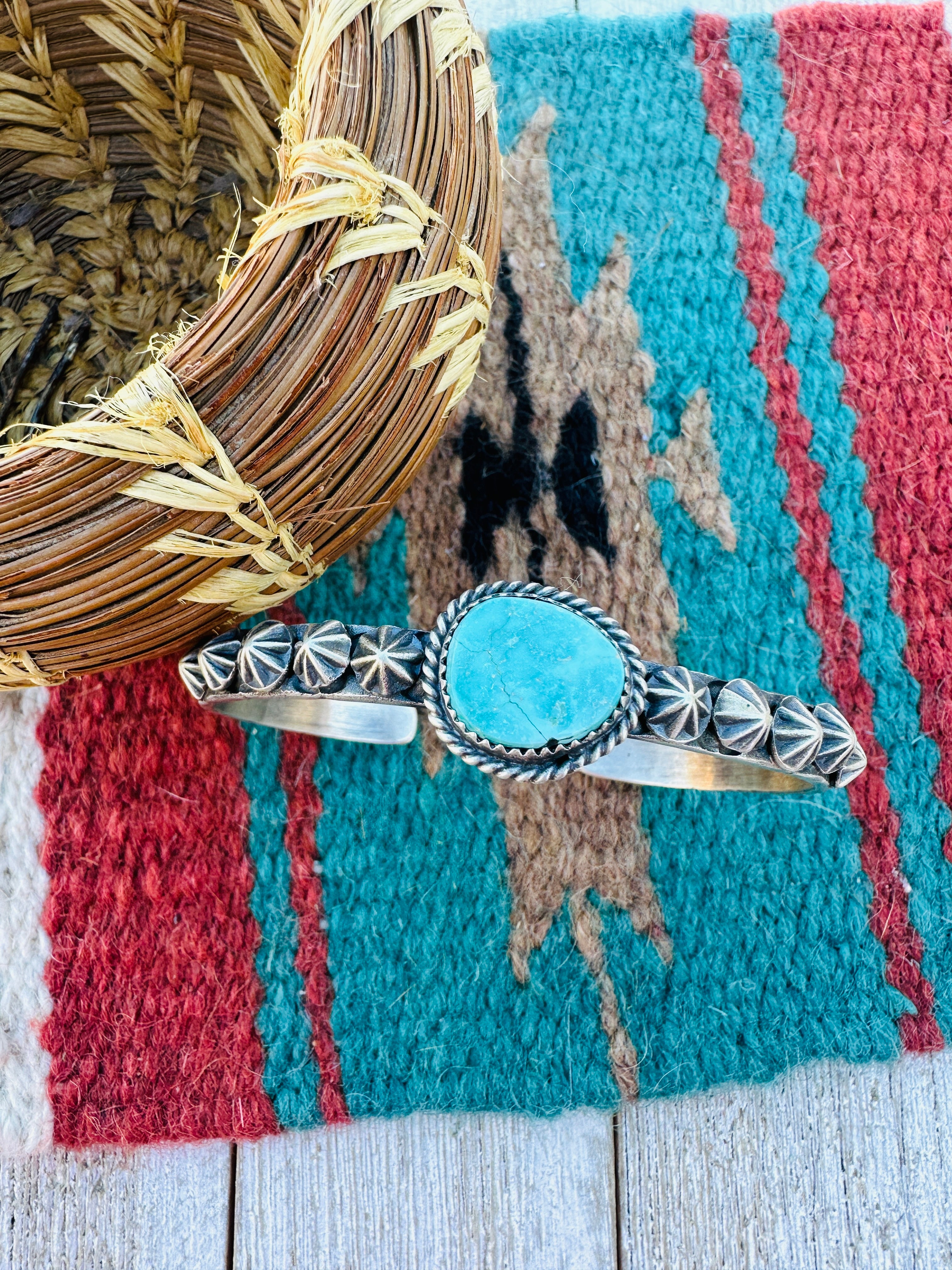Handcrafted Turquoise & Sterling Silver Cuff Bracelet by Kevin Billah