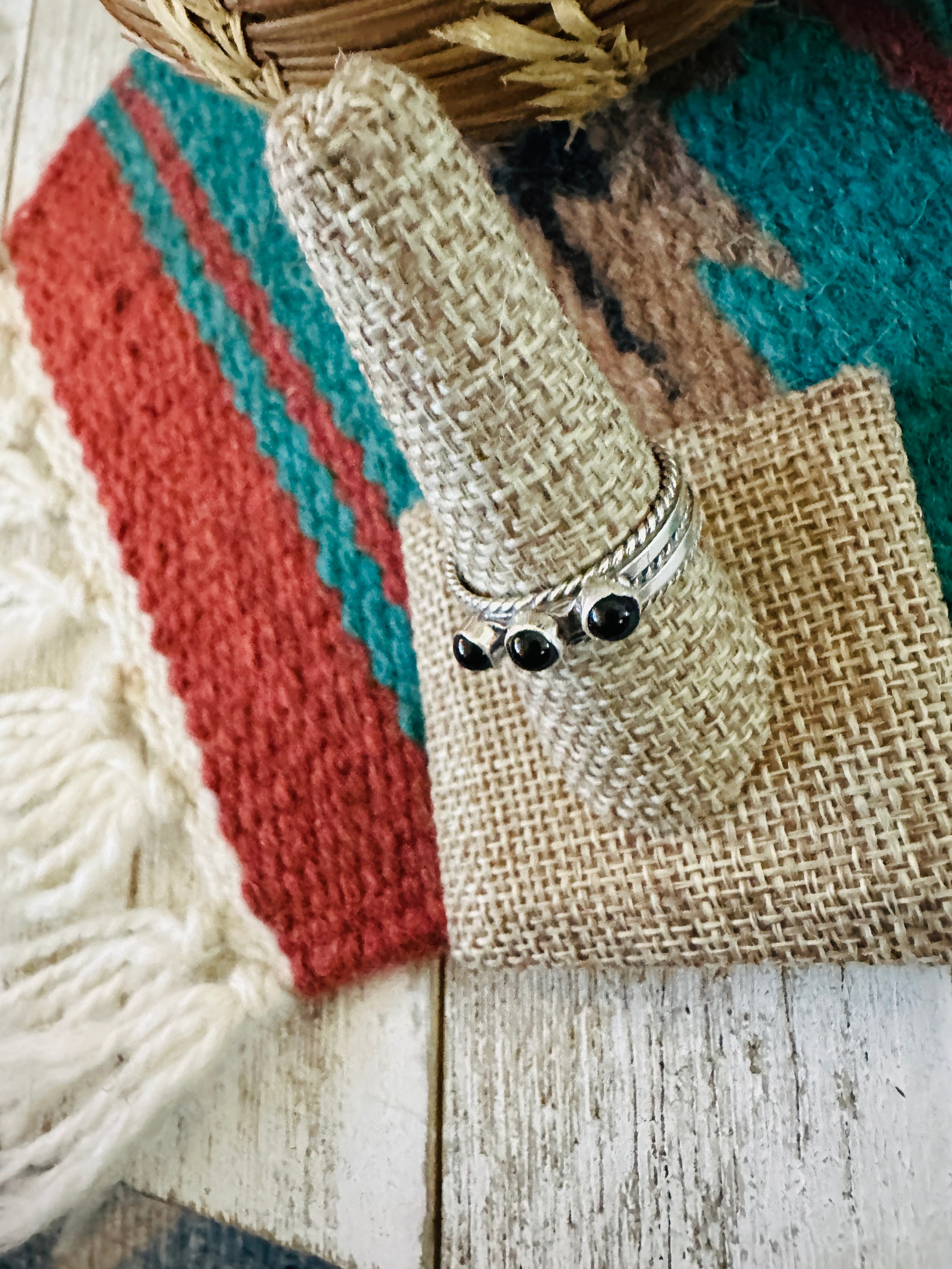 Handcrafted Black Onyx & Sterling Silver Band Ring