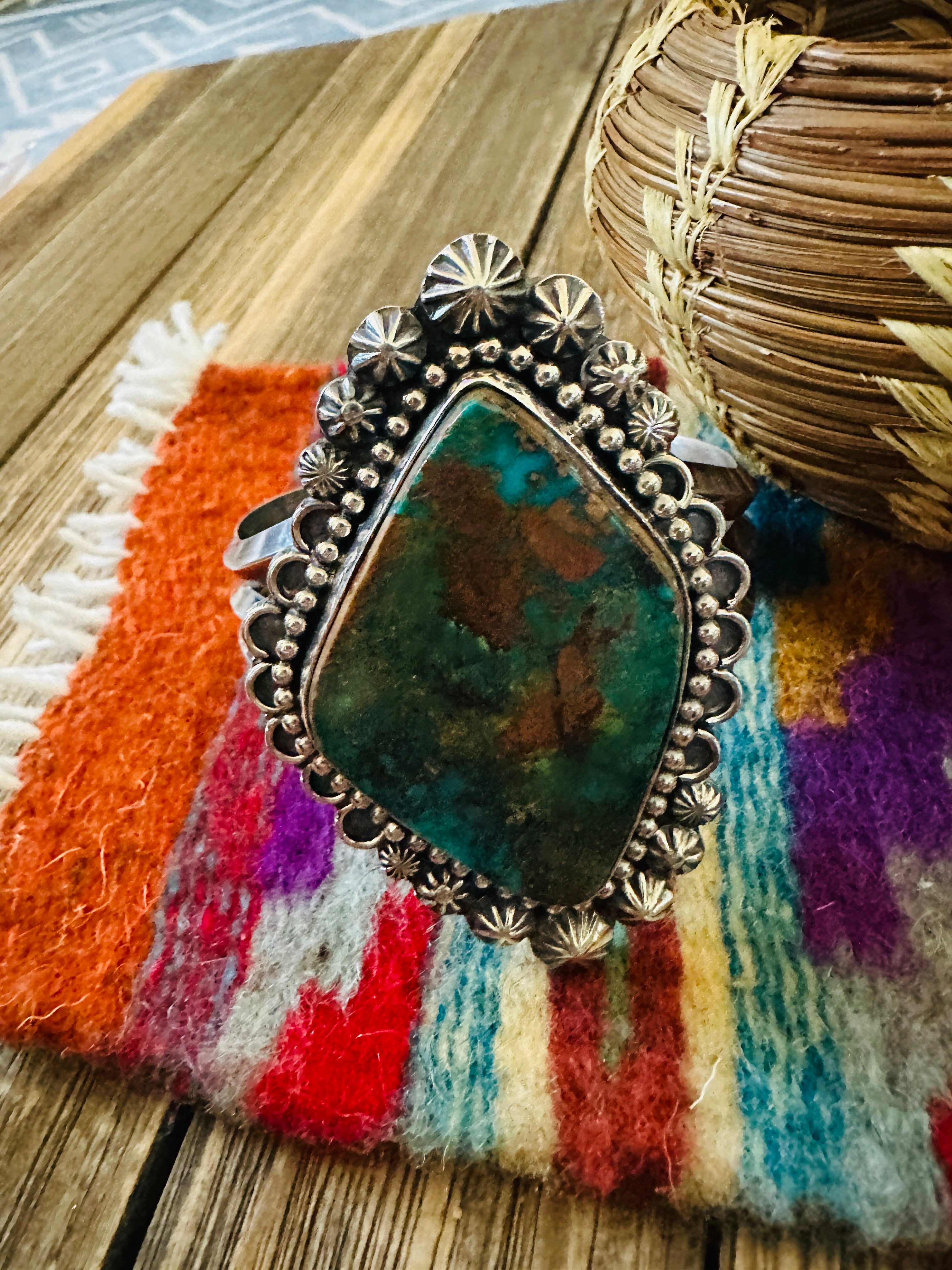 Handcrafted Pilot Mountain Turquoise & Sterling Silver Cuff Bracelet by Rosella Paxson