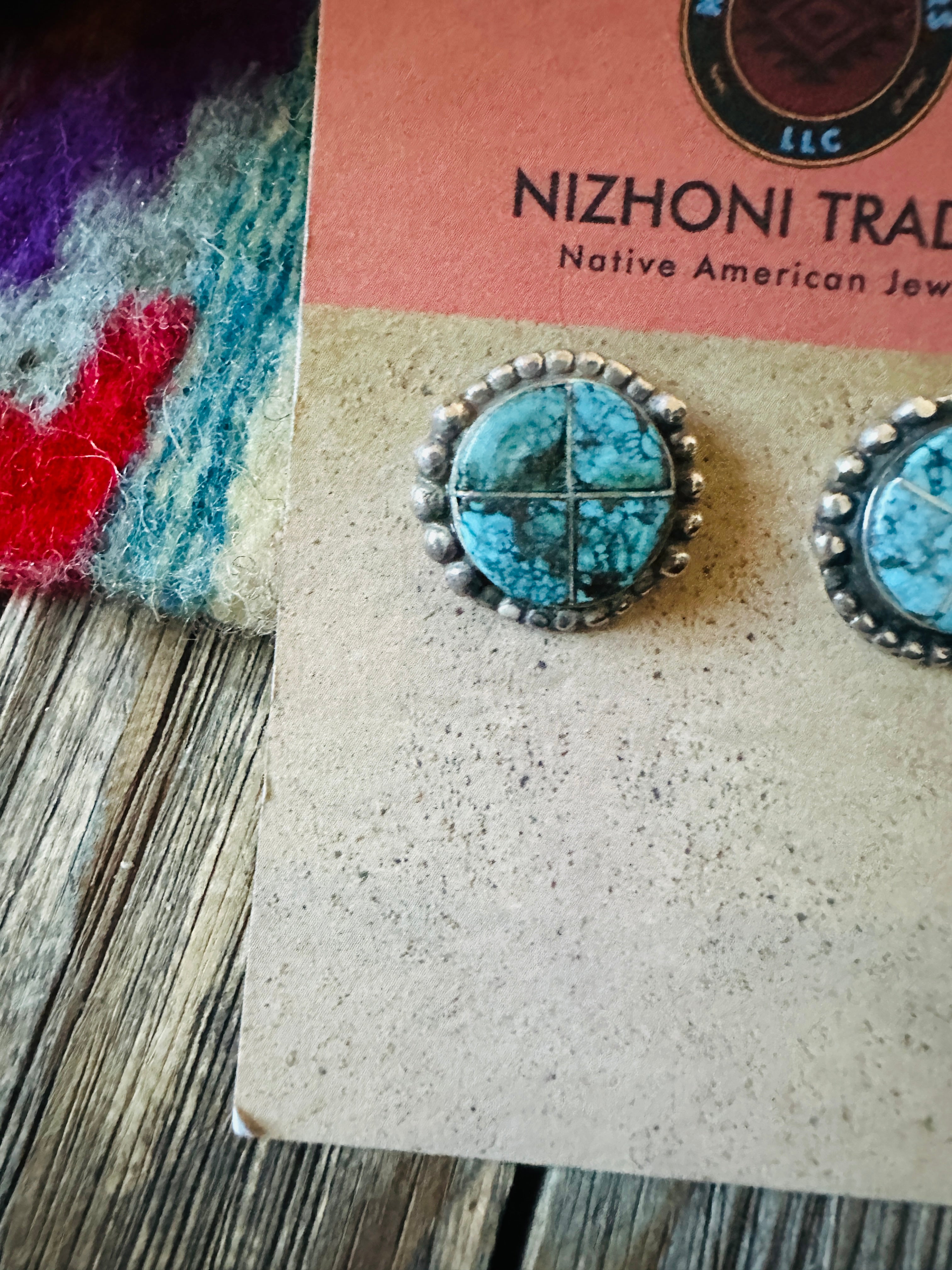 Handcrafted Old Pawn Sterling Silver & Turquoise Inlay Post Earrings