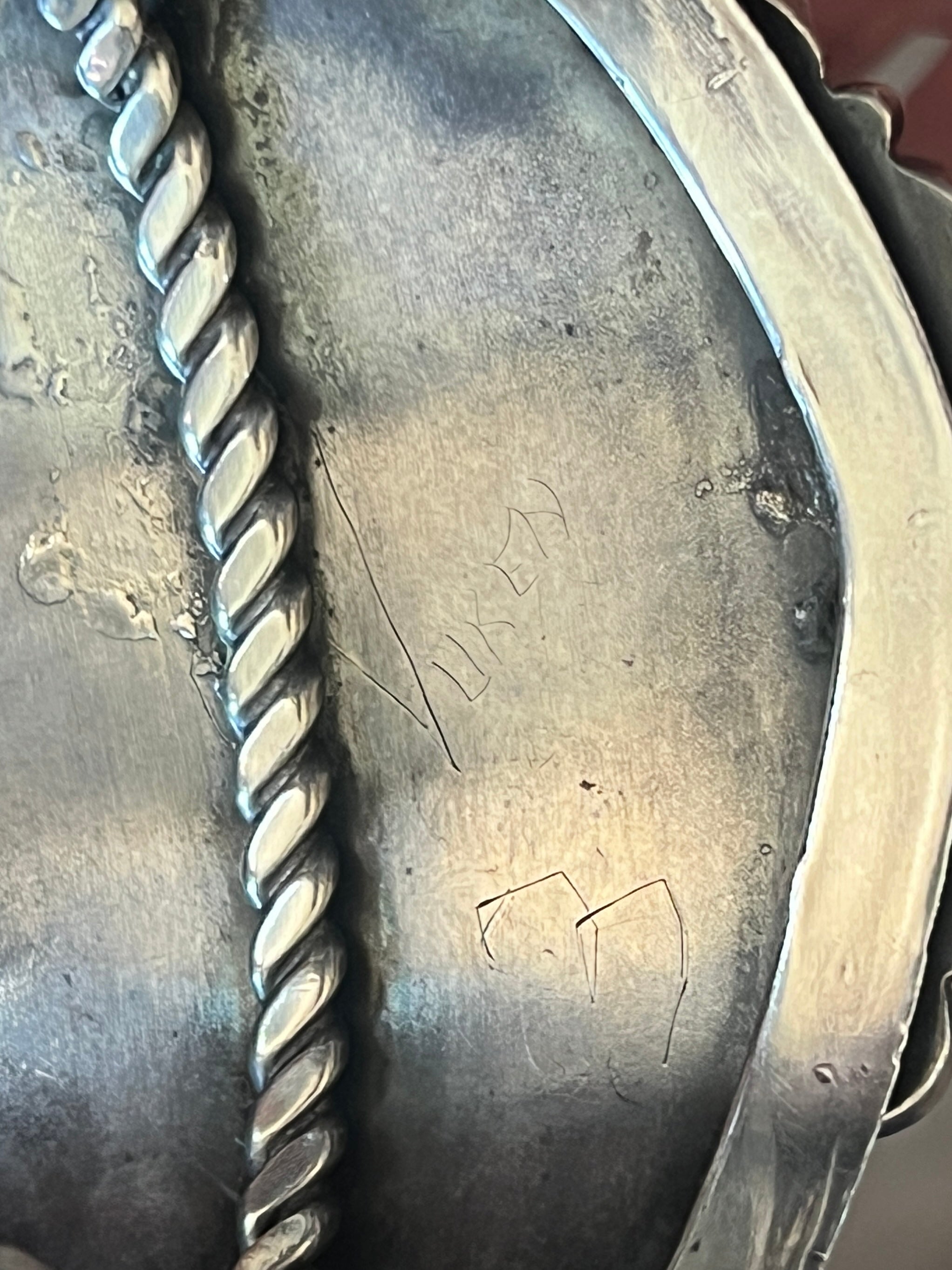 Handcrafted Vintage Sterling Silver and Fox Turquoise Cluster Cuff /