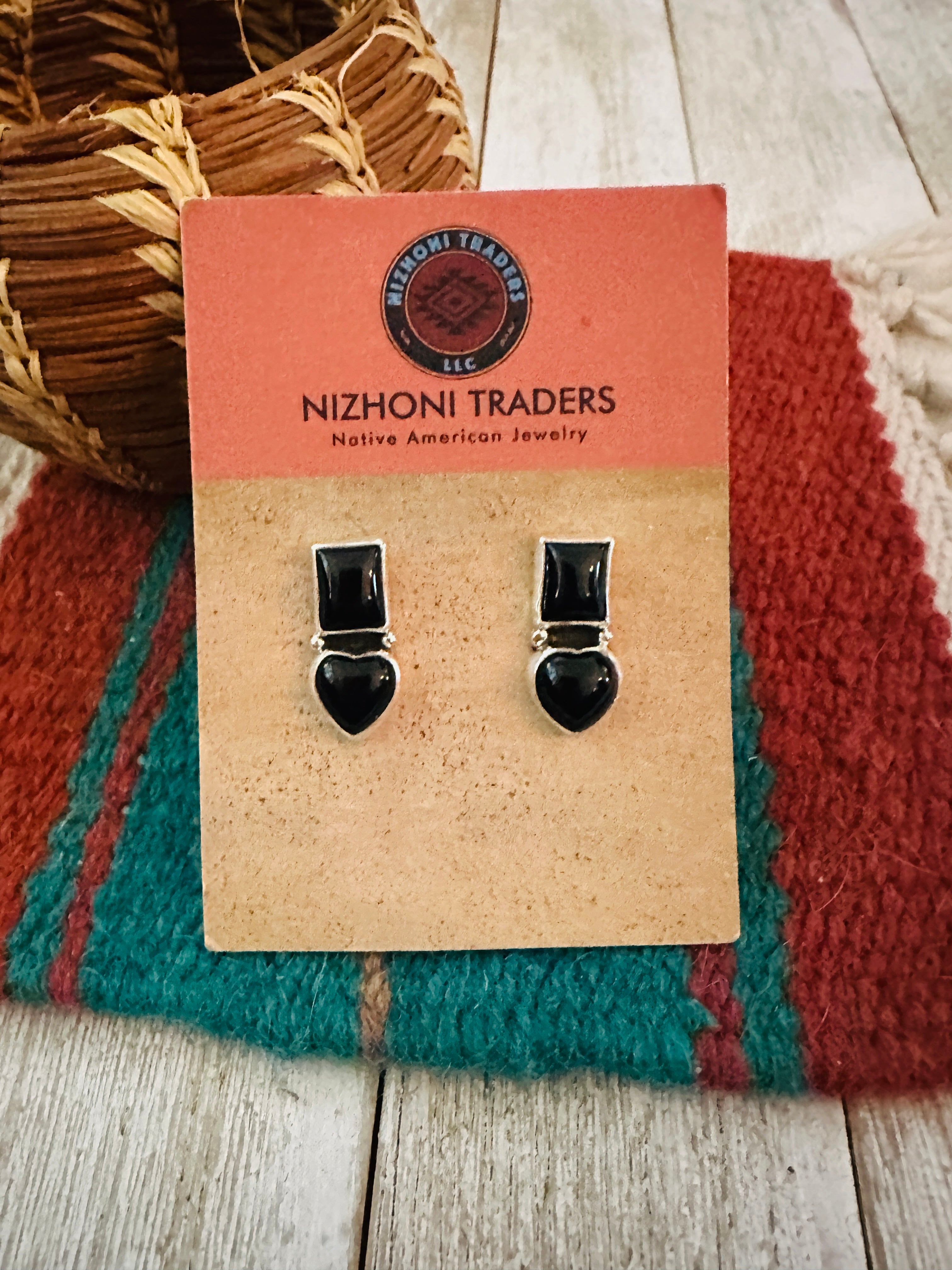 Handcrafted Black Onyx & Sterling Silver Heart Dangle Earrings