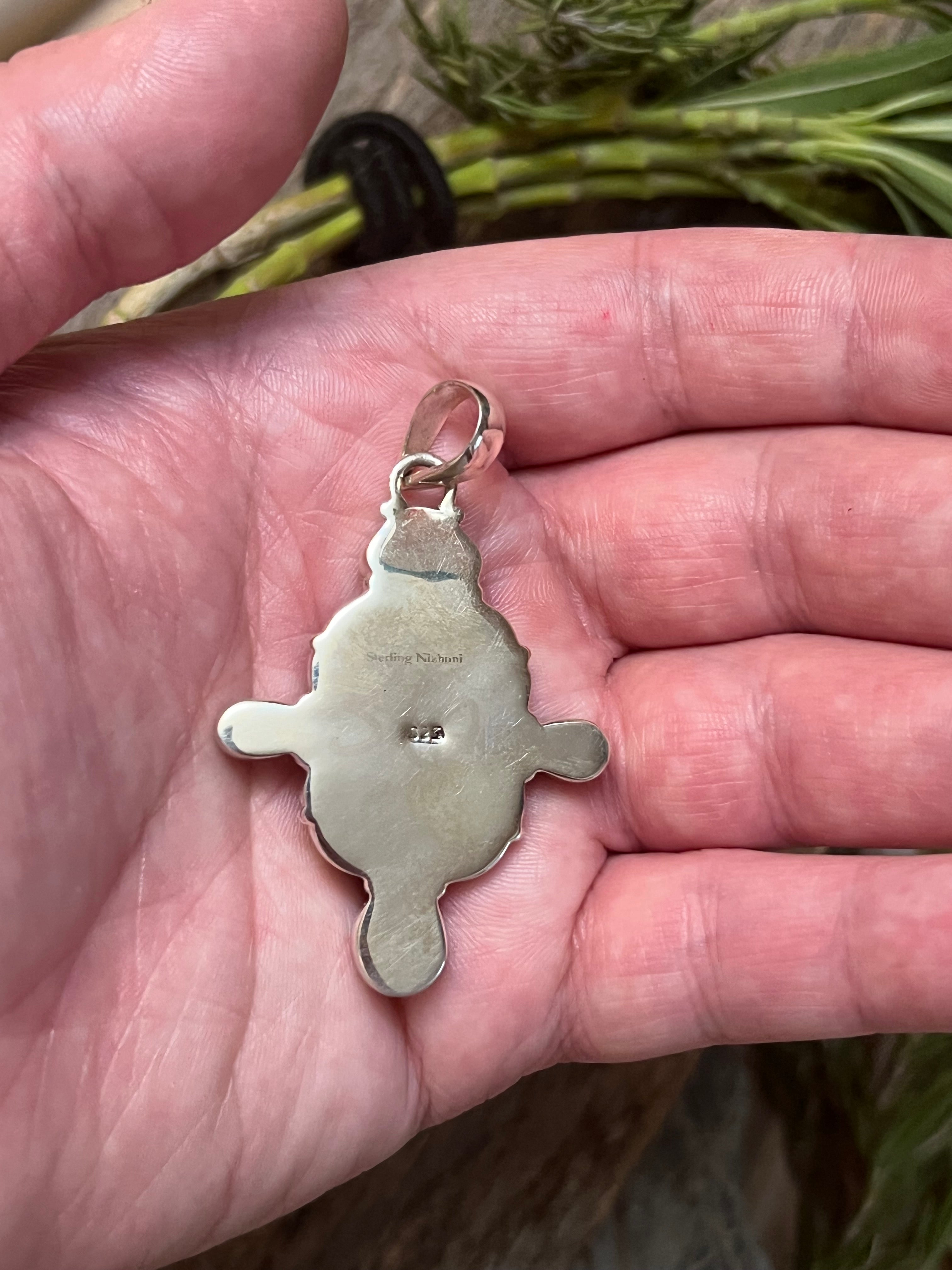 Handmade Golden Hills Turquoise & Pink Conch CZ Sterling Silver Pendant