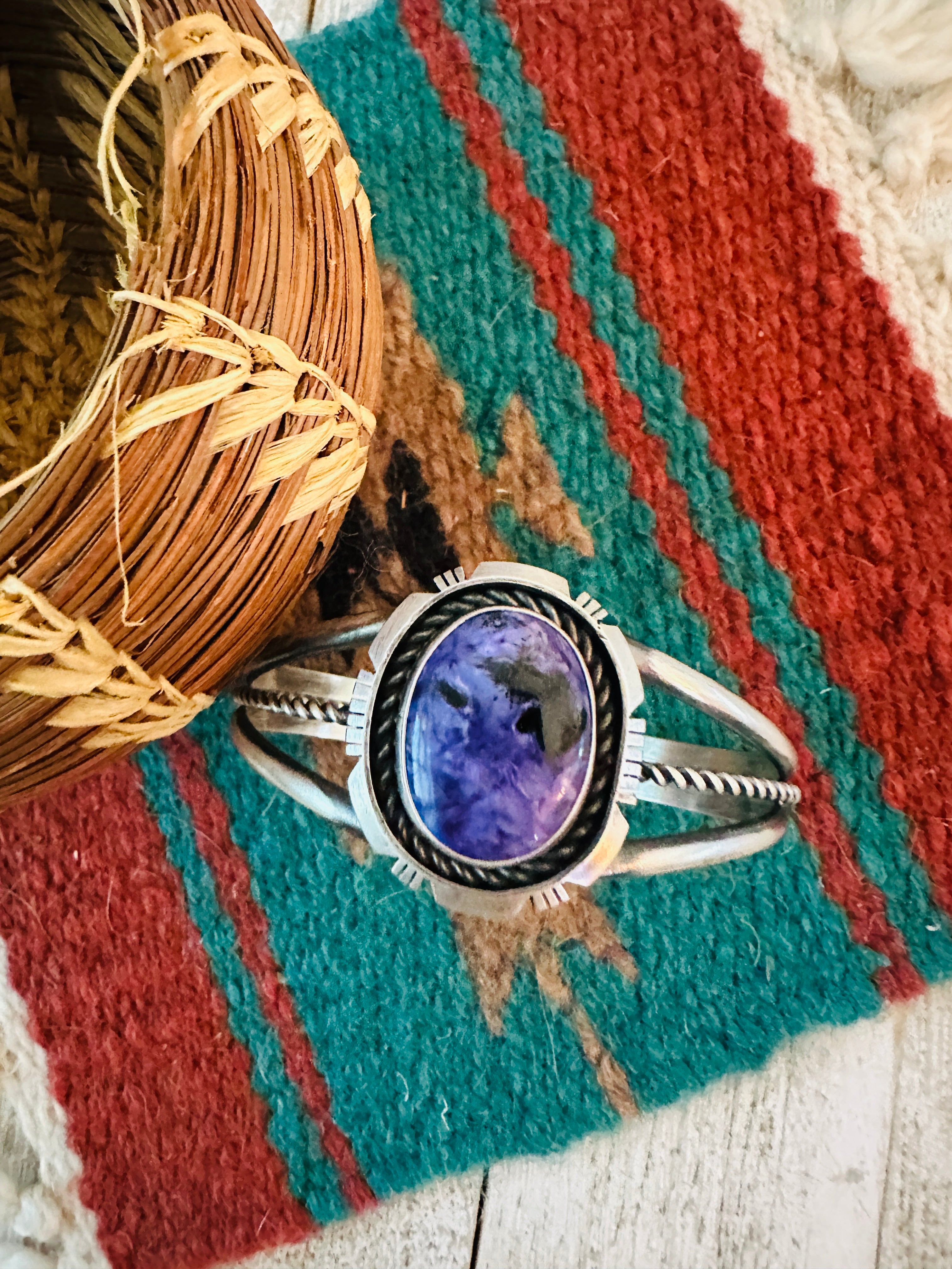 Handcrafted Sterling Silver & Charoite Cuff Bracelet by Eli Skeets