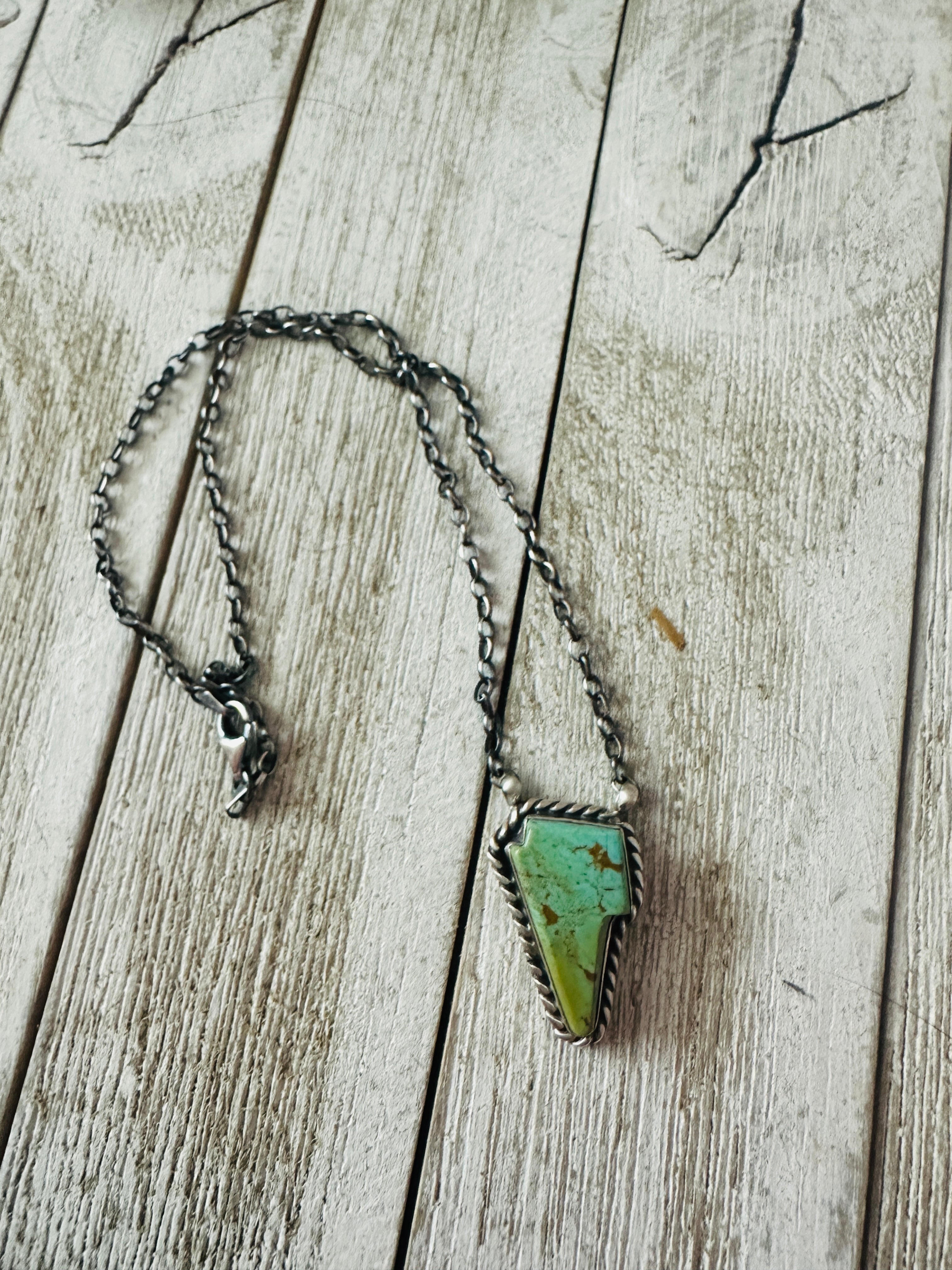 Handcrafted Sterling Silver & Turquoise Lightening Bolt Necklace