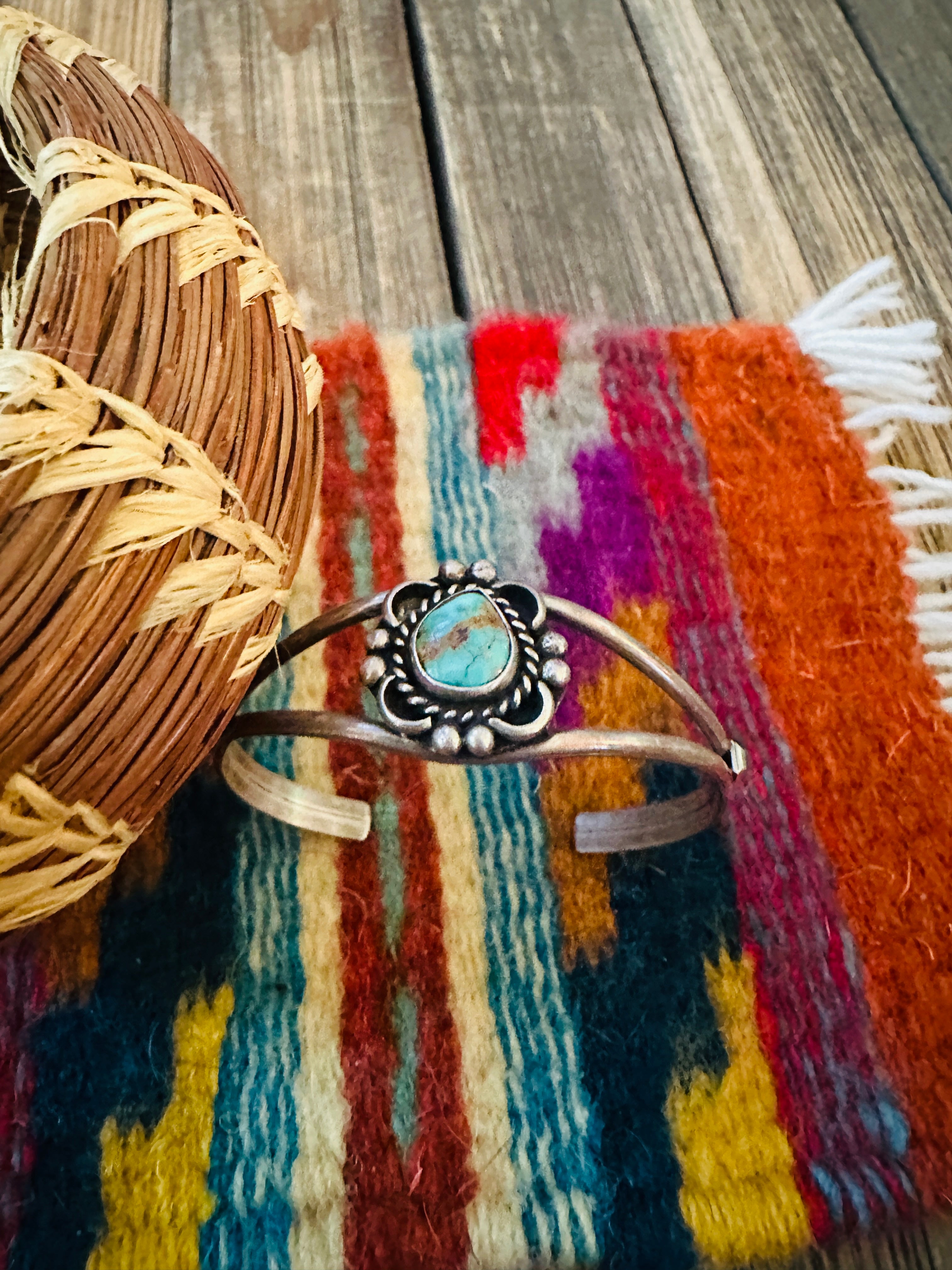 Handcrafted Old Pawn Sterling Silver & Turquoise Cuff Bracelet