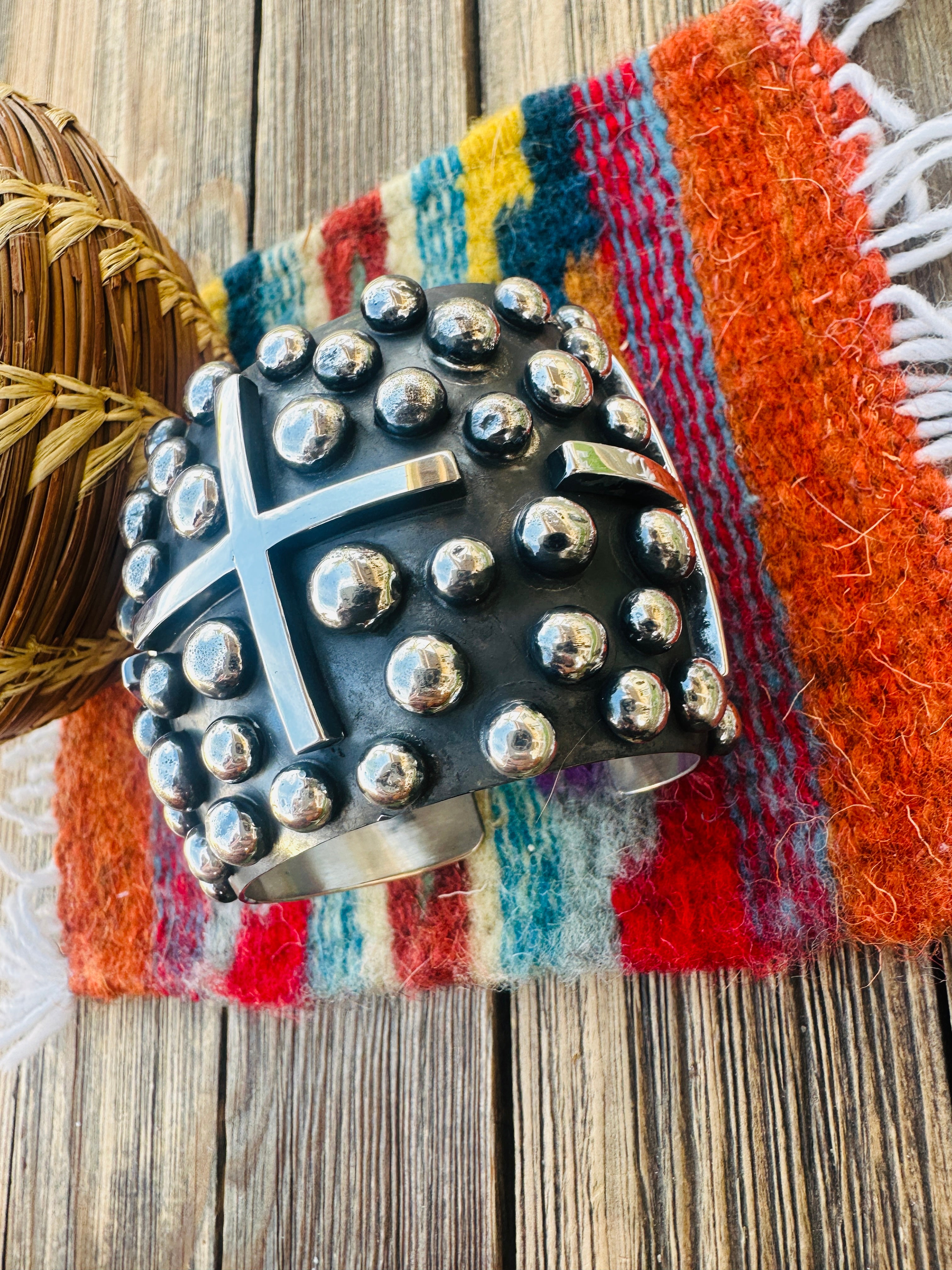 Handcrafted Sterling Silver Cross Cuff Bracelet By Chimney Butte