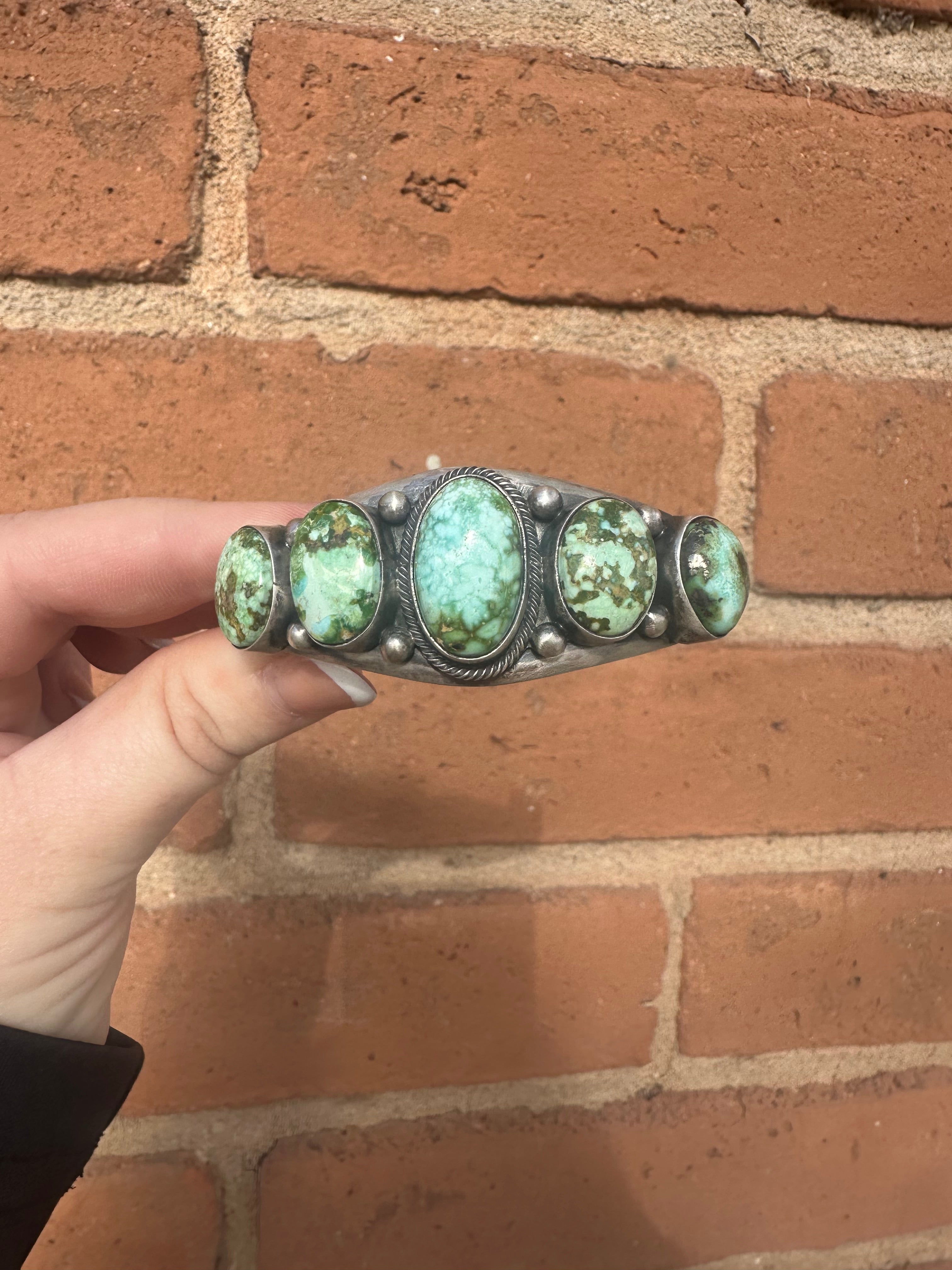 Navajo Sterling Silver & Sonoran Moutain Turquoise Bracelet Cuff Signed /