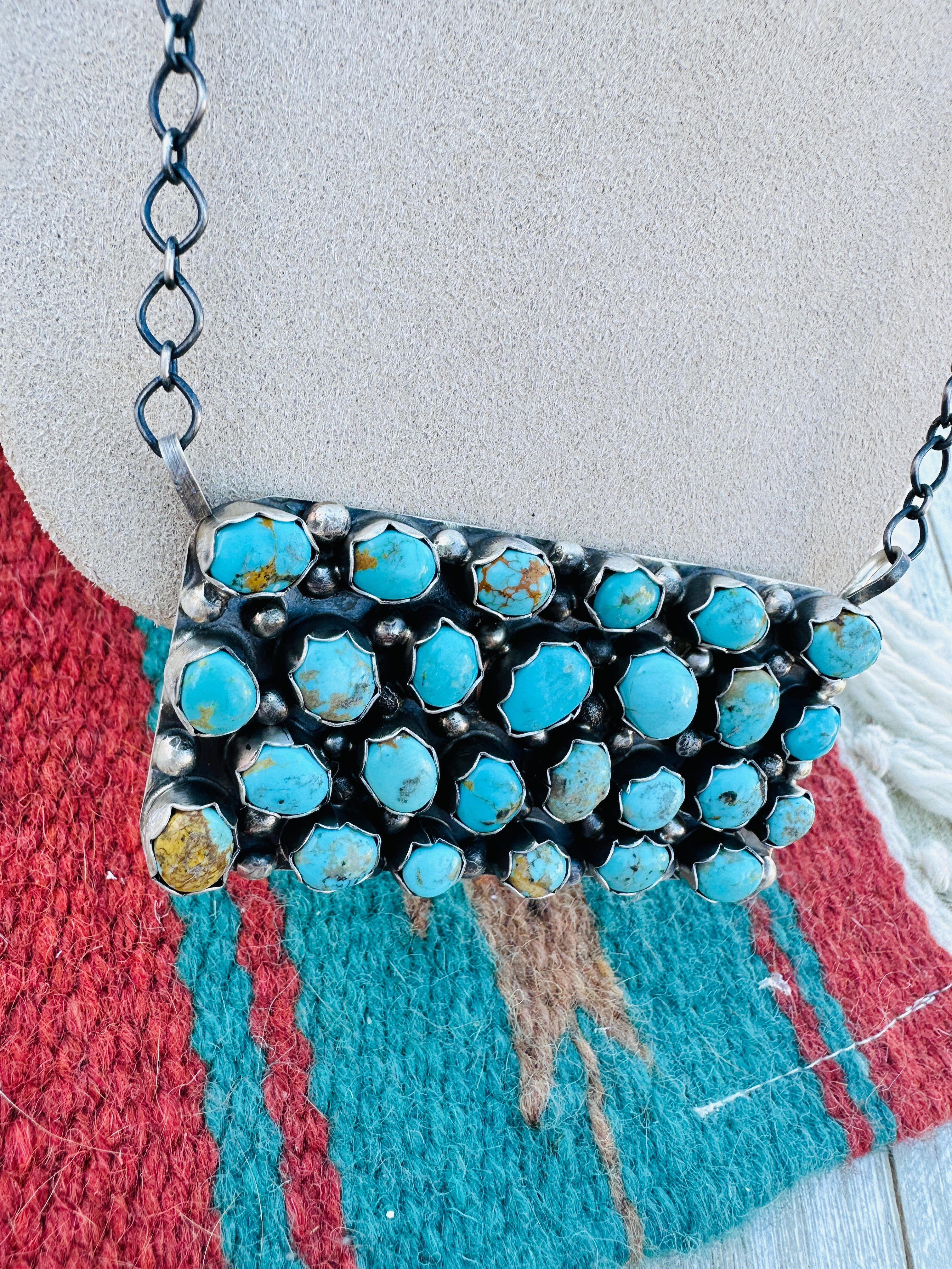 Handcrafted Turquoise & Sterling Silver Cluster Necklace
