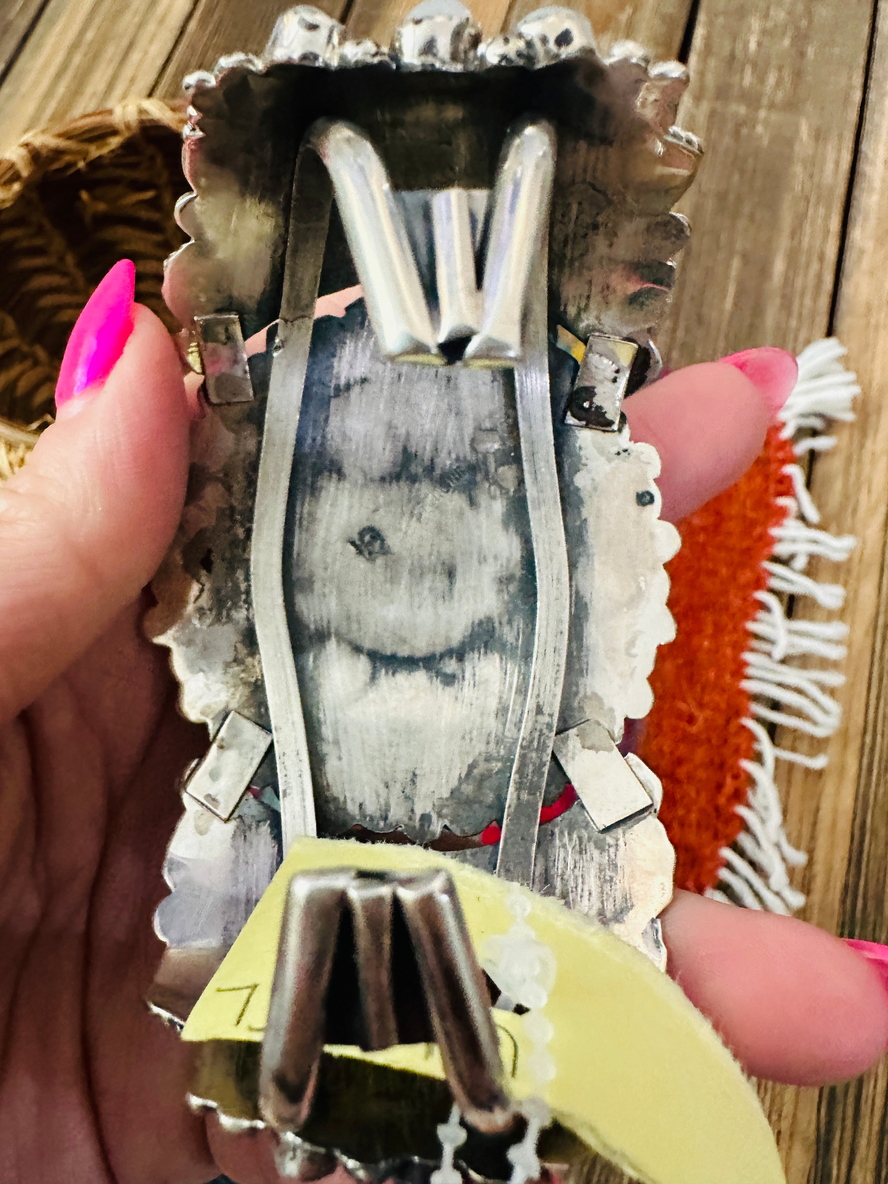 Handcrafted Old Pawn Sterling Silver & Mother of Pearl Cuff Bracelet