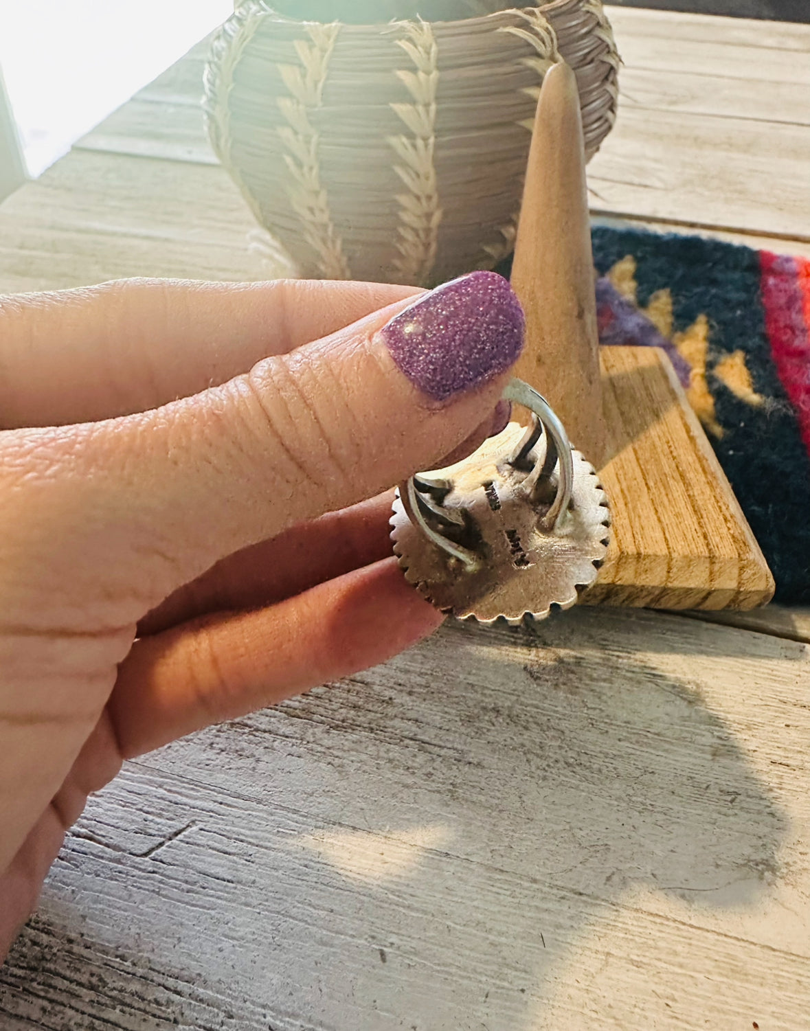 Navajo Golden Hills Turquoise & Sterling Silver Shadowbox Ring Size 6