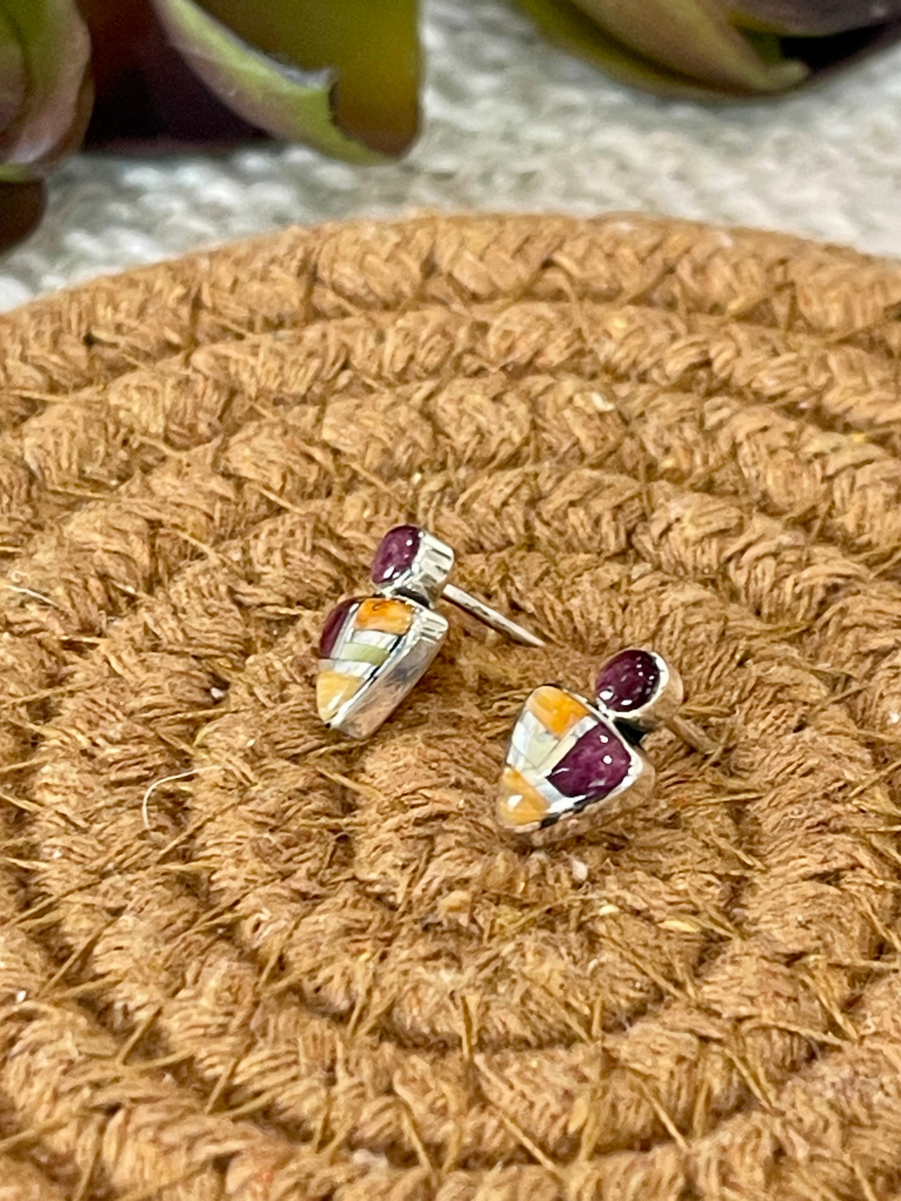 Beautiful Handmade Sterling Silver & Multi Stone Inlay Stud Earrings