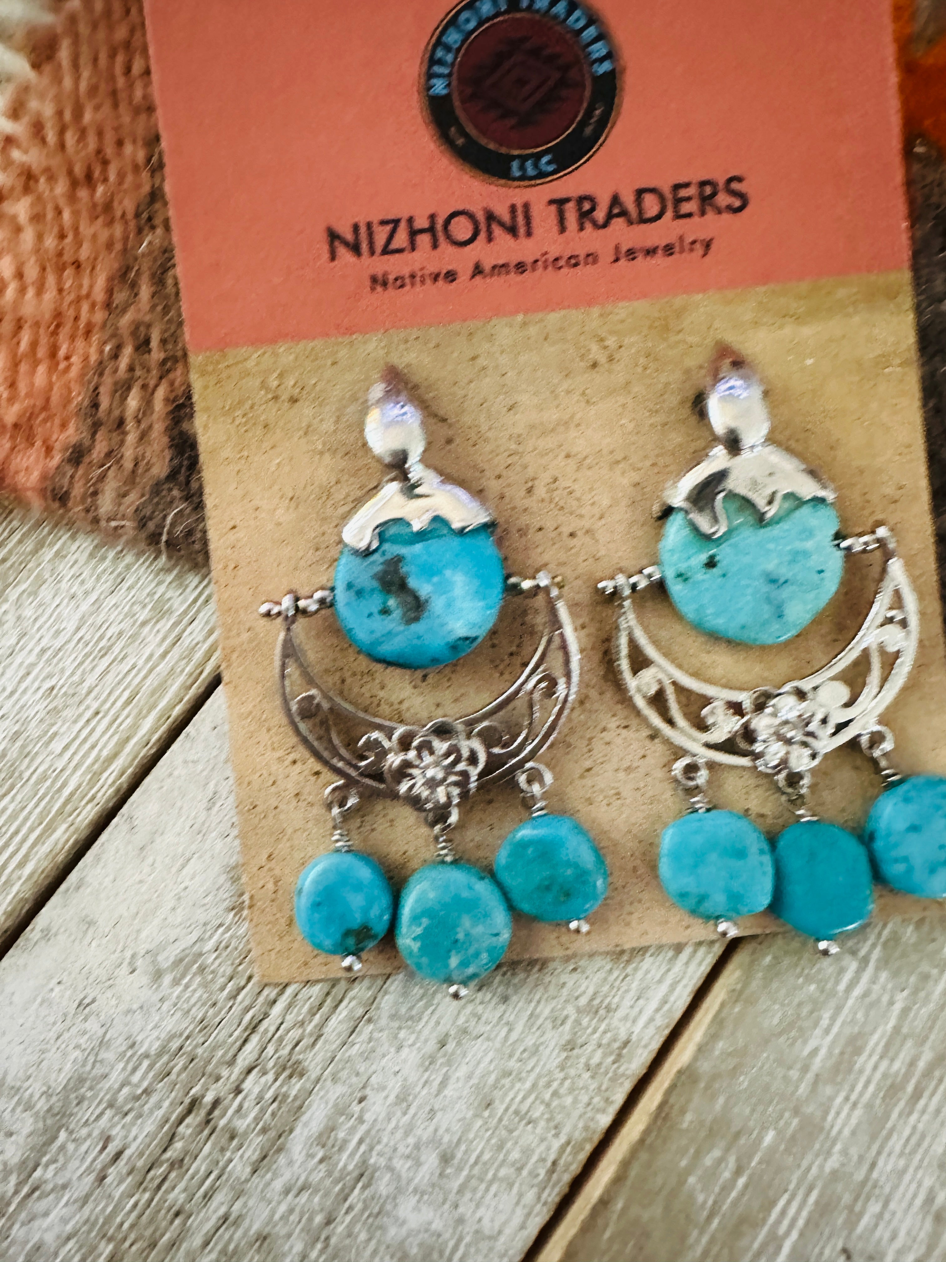 Handcrafted Turquoise & Sterling Silver Chandelier Dangle Earrings