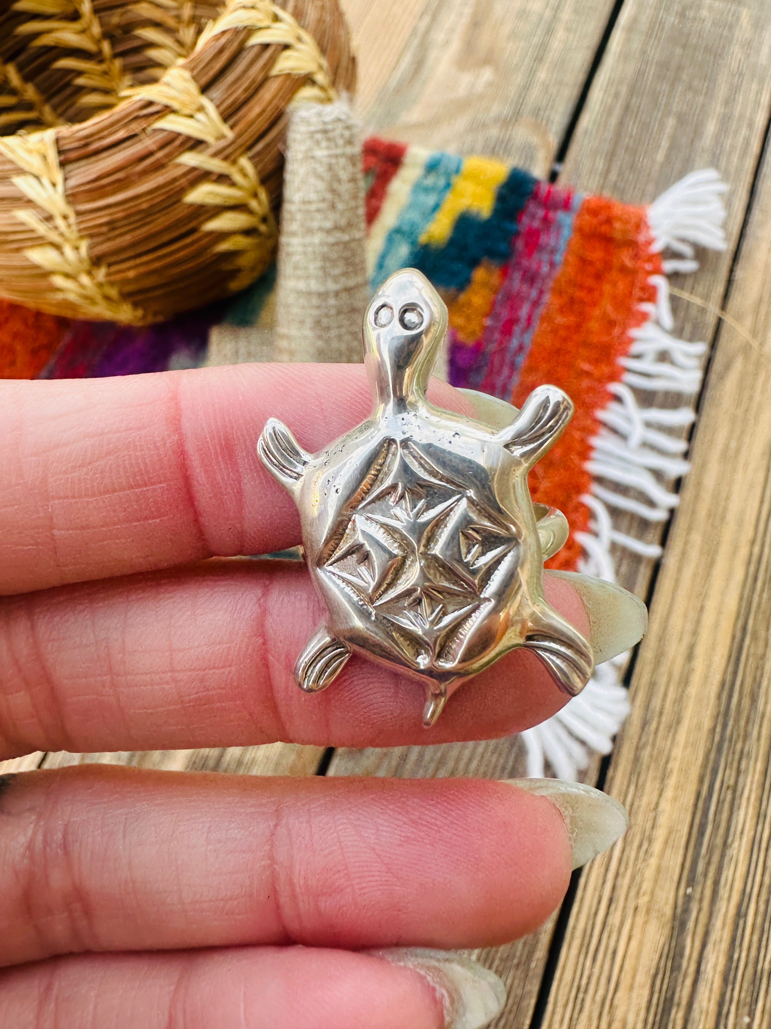 Handcrafted Sterling Silver Turtle Adjustable Ring