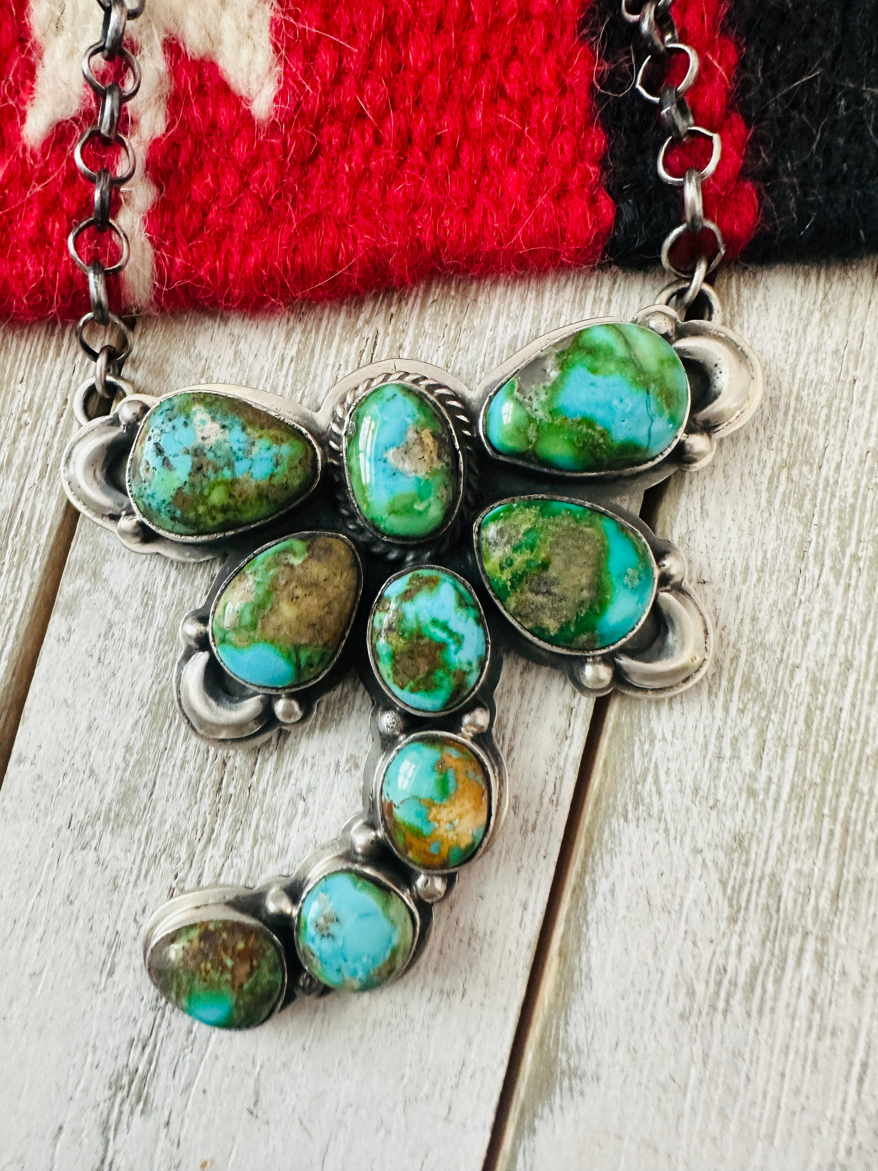 Handcrafted Sonoran Gold Turquoise & Sterling Silver Dragonfly Necklace