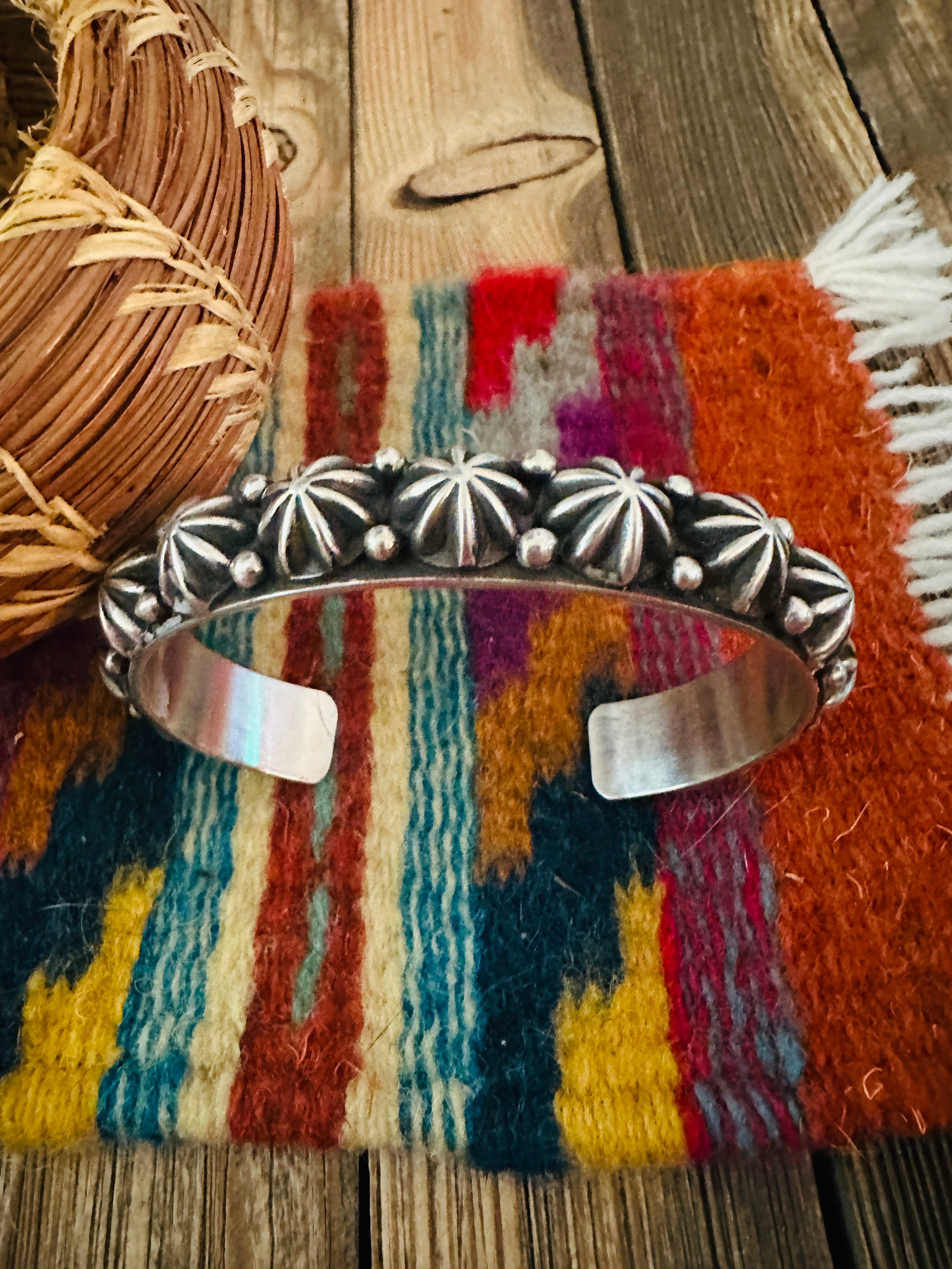 Handcrafted Sterling Silver Studded Cuff Bracelet