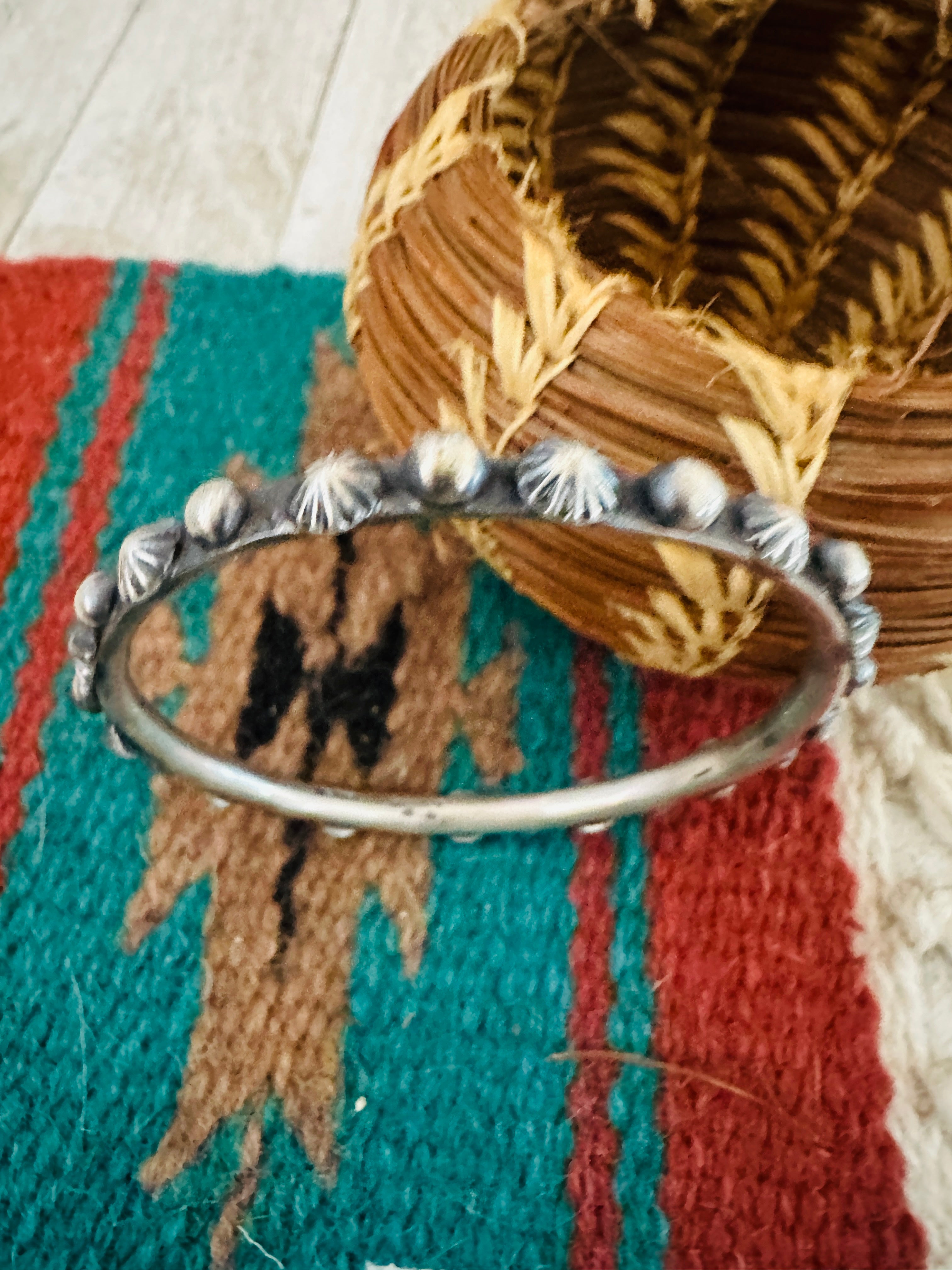 Chimney Butte Navajo Sterling Silver Studded Bangle Bracelet