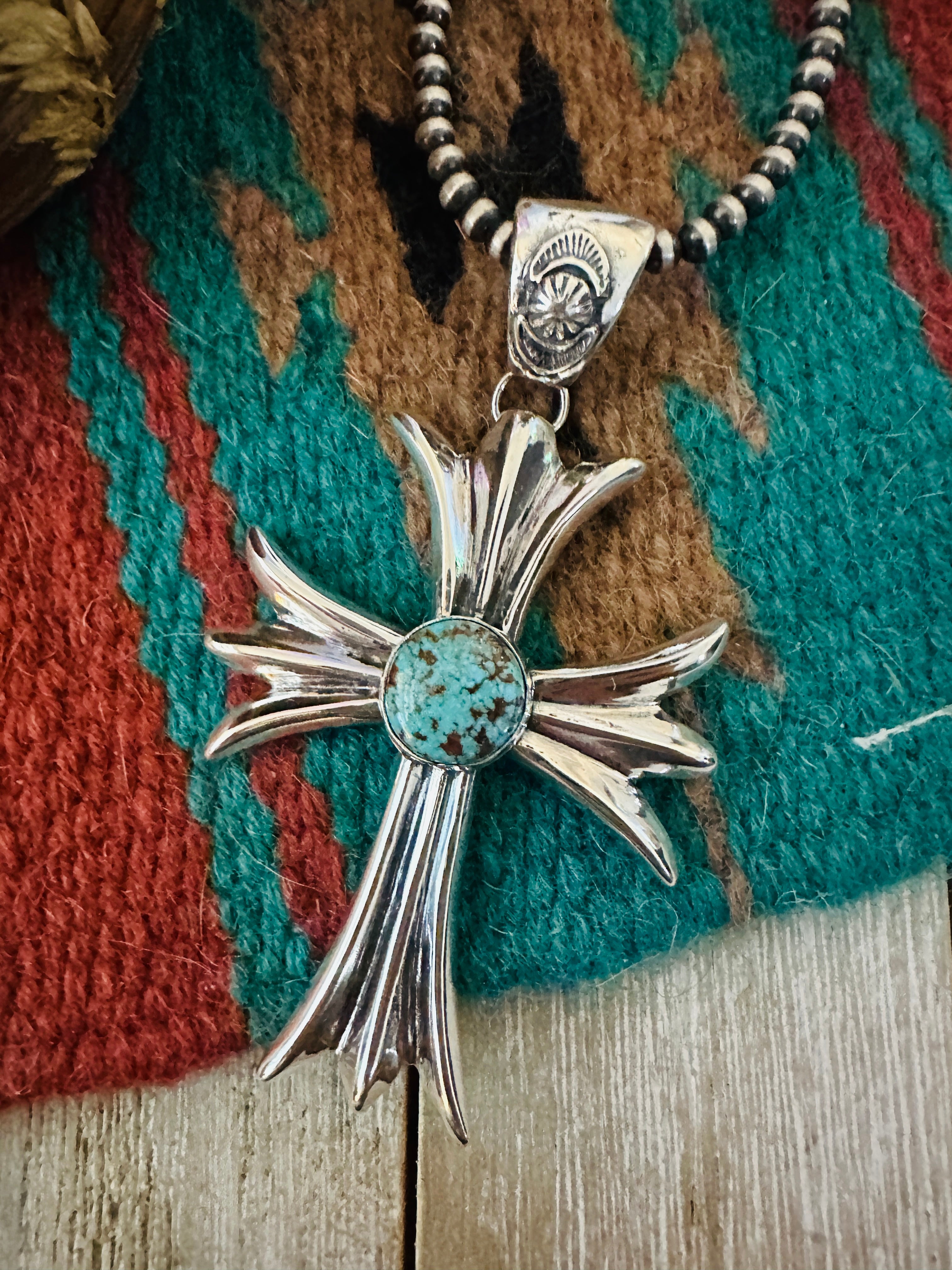 Handcrafted Sterling Silver & Turquoise Cross Pendant