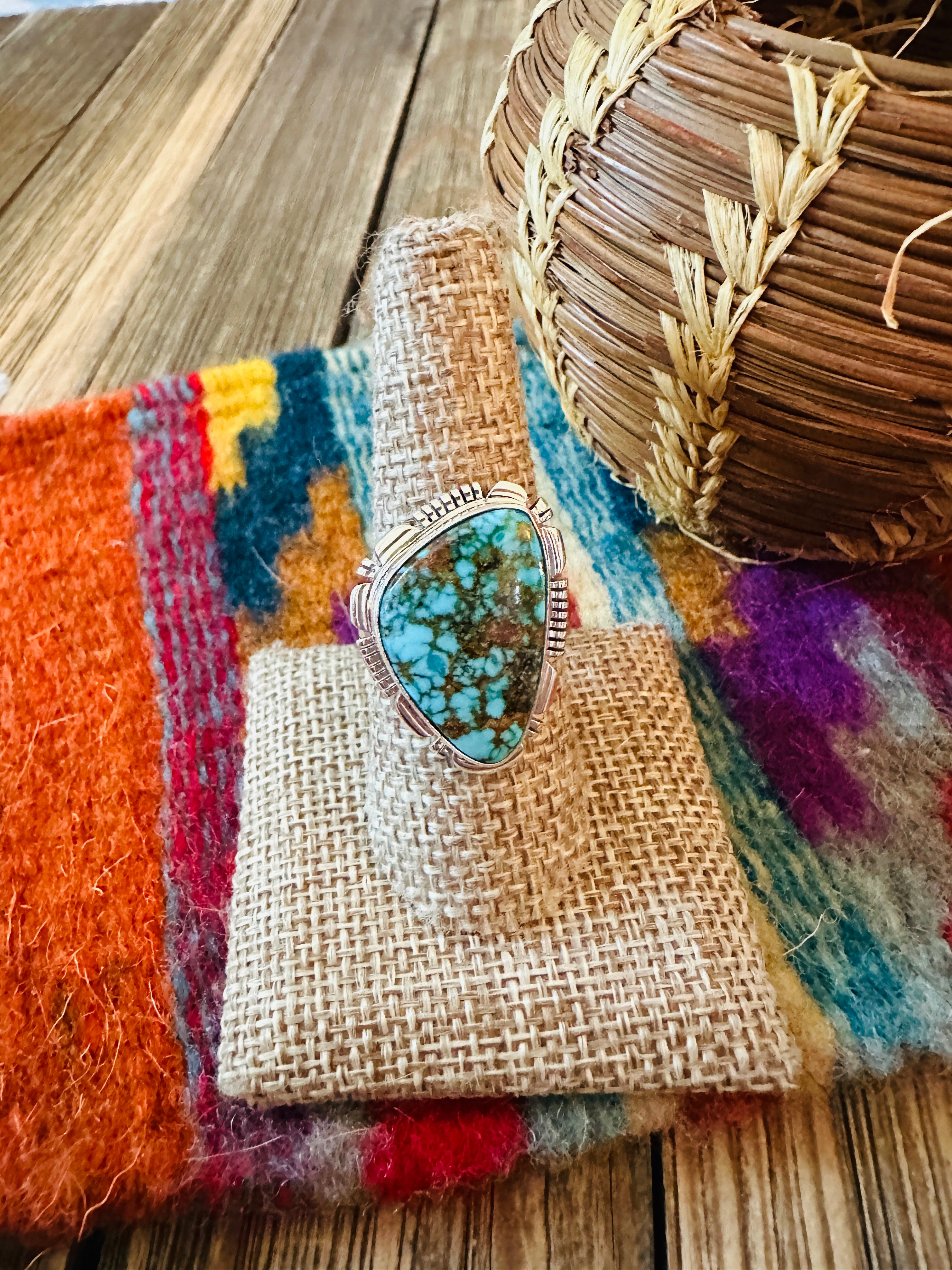 Handcrafted Sonoran Mountain Turquoise & Sterling Silver Ring size 9