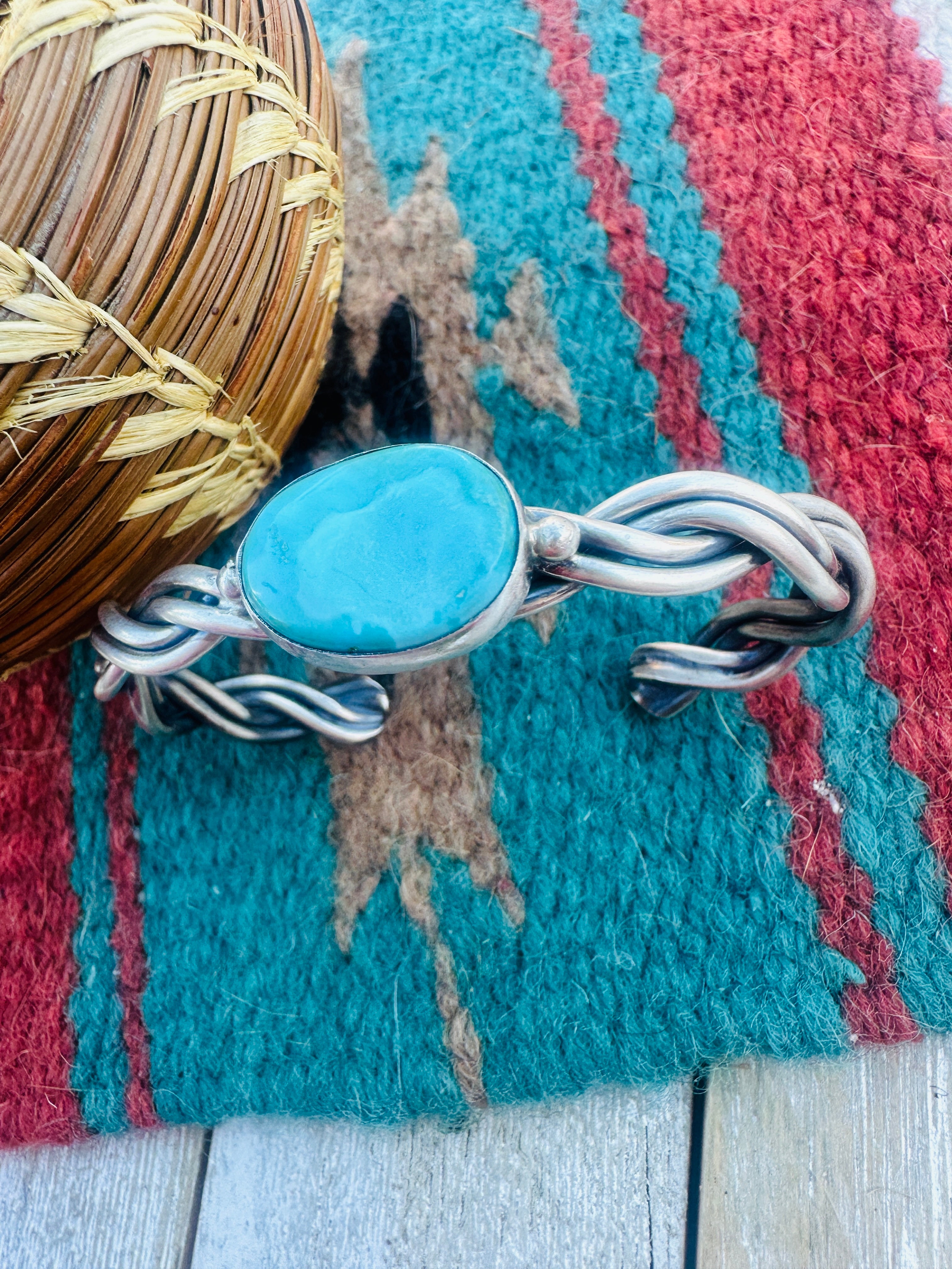 Handcrafted Twisted Sterling Silver & Turquoise Cuff Bracelet