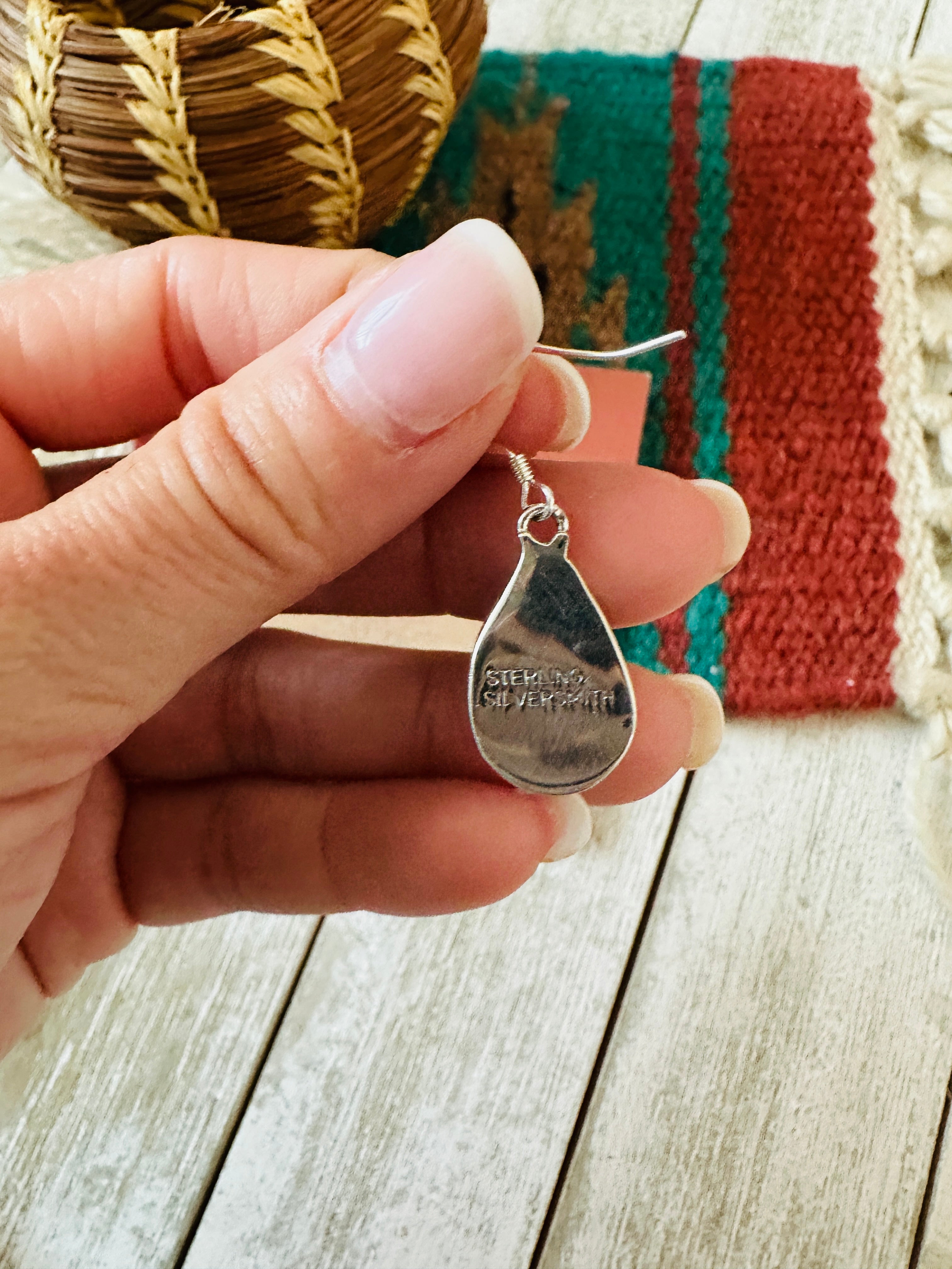 Navajo Turquoise & Sterling Silver Teardrop Dangle Earrings