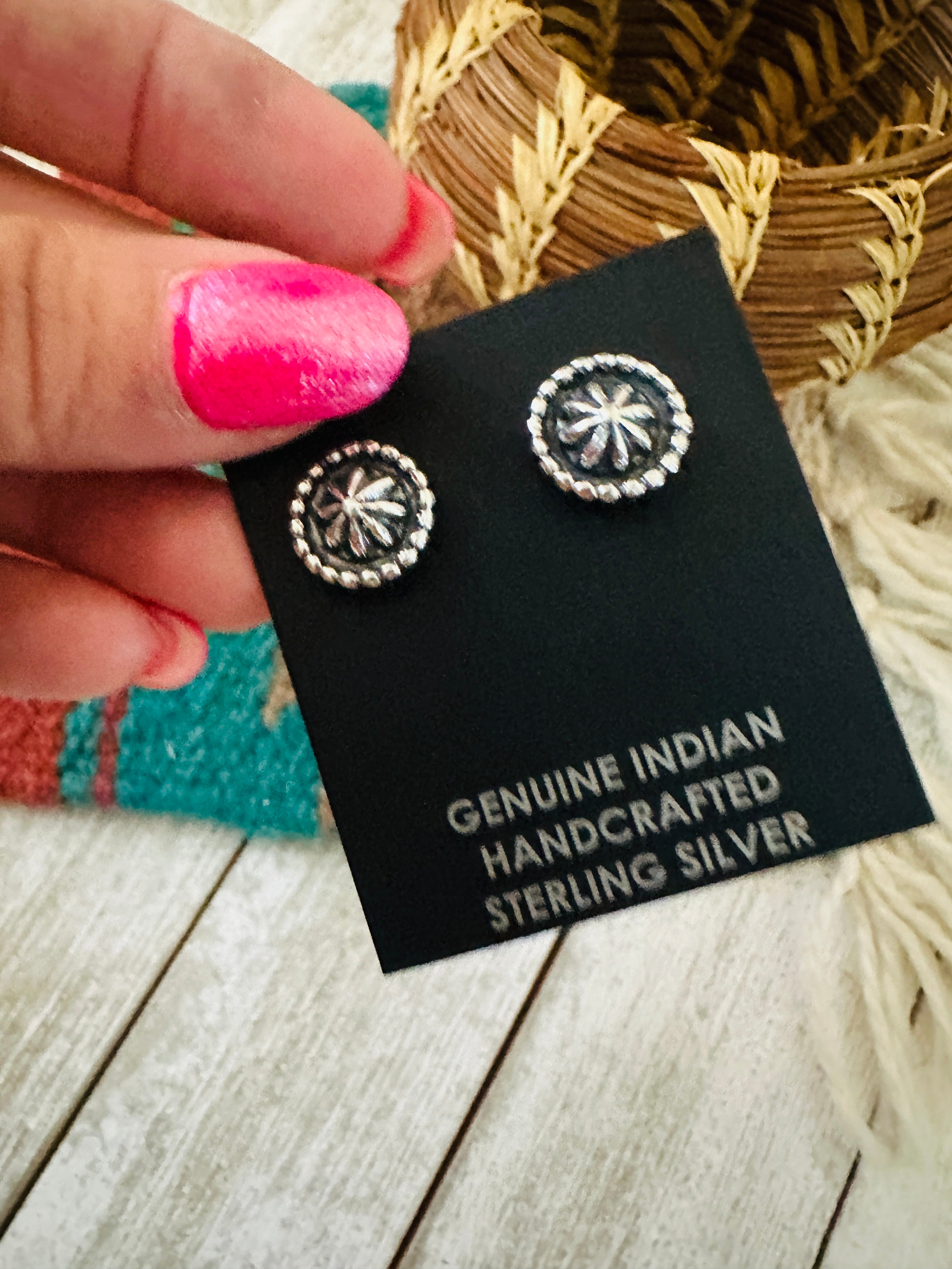 Handcrafted Sterling Silver Concho Stud Earrings 1/2”