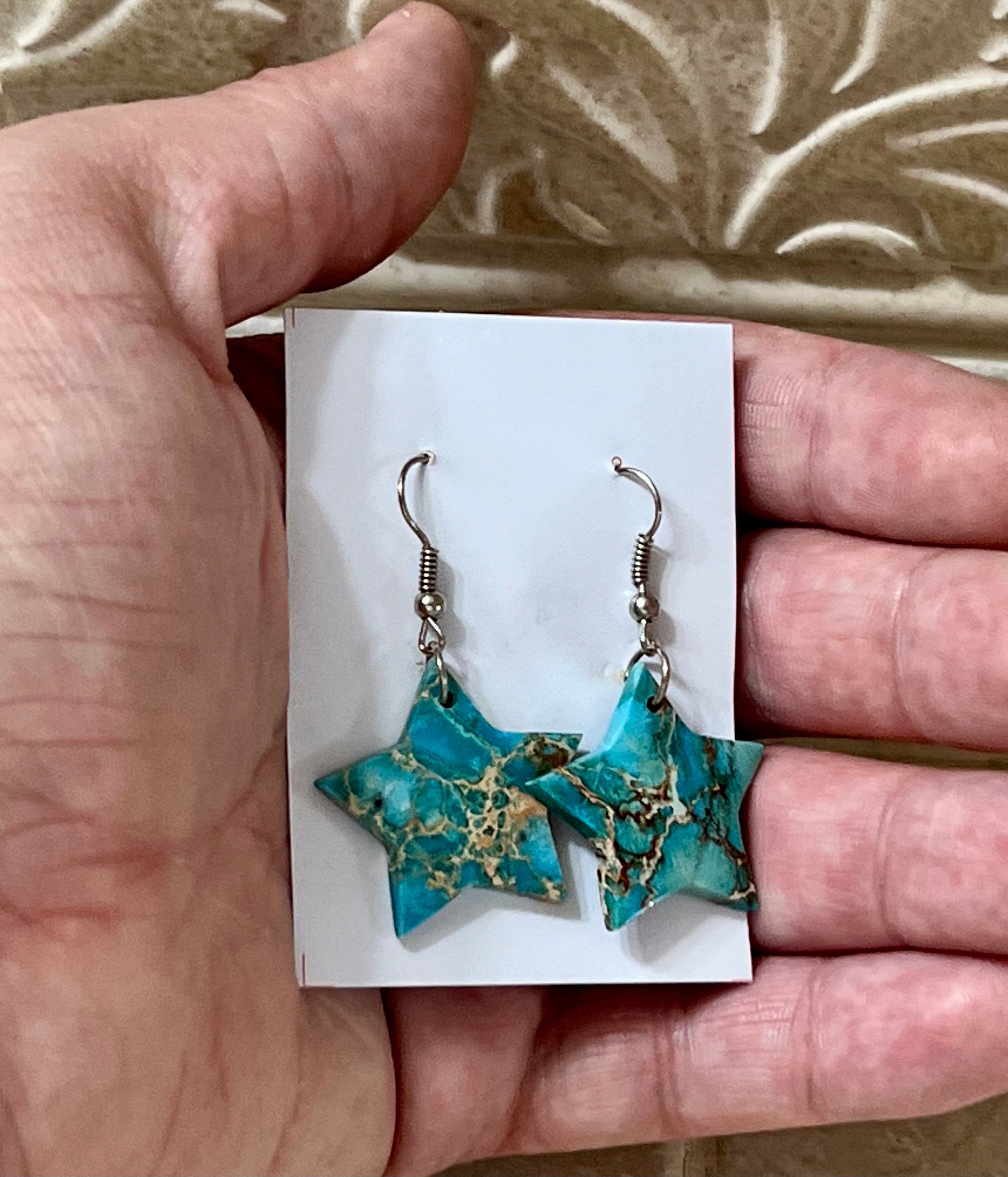 Handcrafted Blue Indigo Turquoise & Sterling Silver Star Slab Earrings