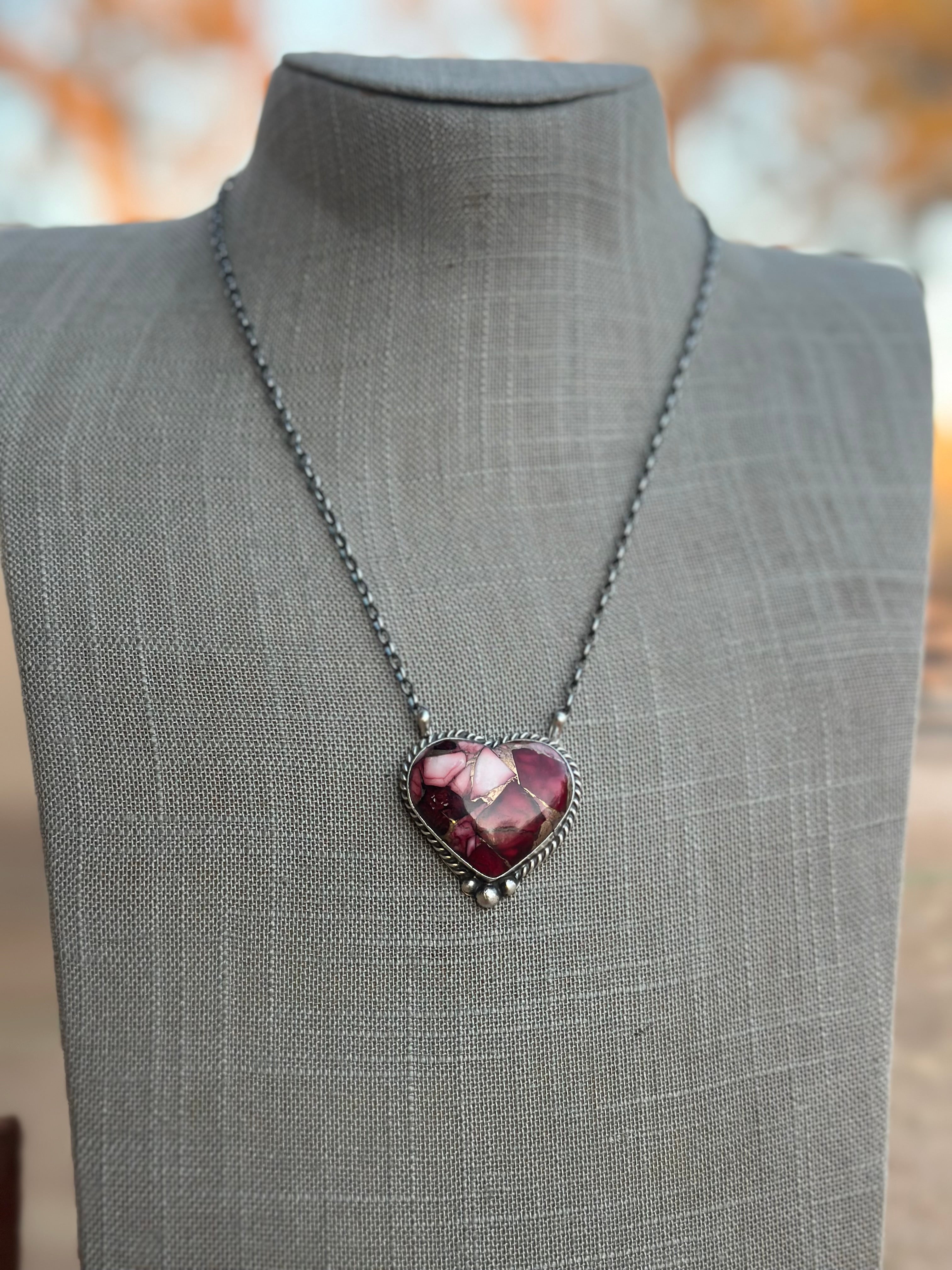 Handcrafted Rose Dahlia & Sterling Silver Heart Necklace
