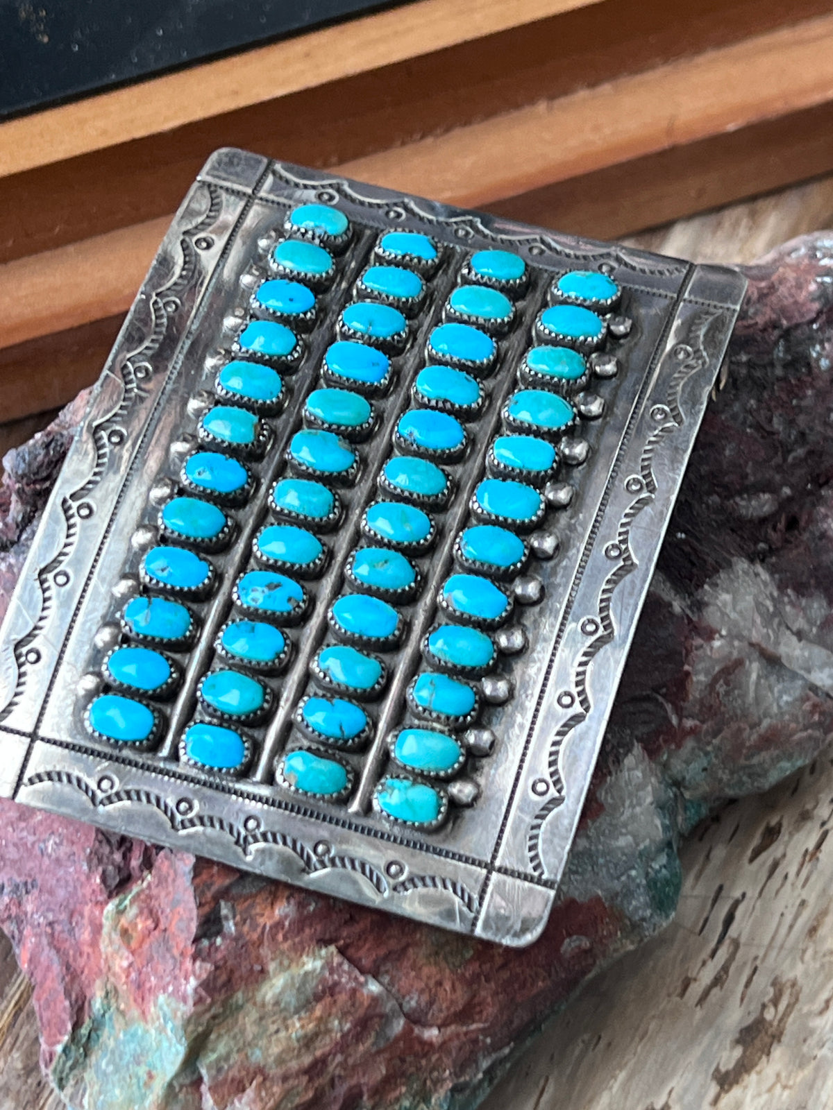 Estate Collection Vintage Sterling Silver & Sleeping Beauty Turquoise Belt Buckle by Maryann and Felix Chavez