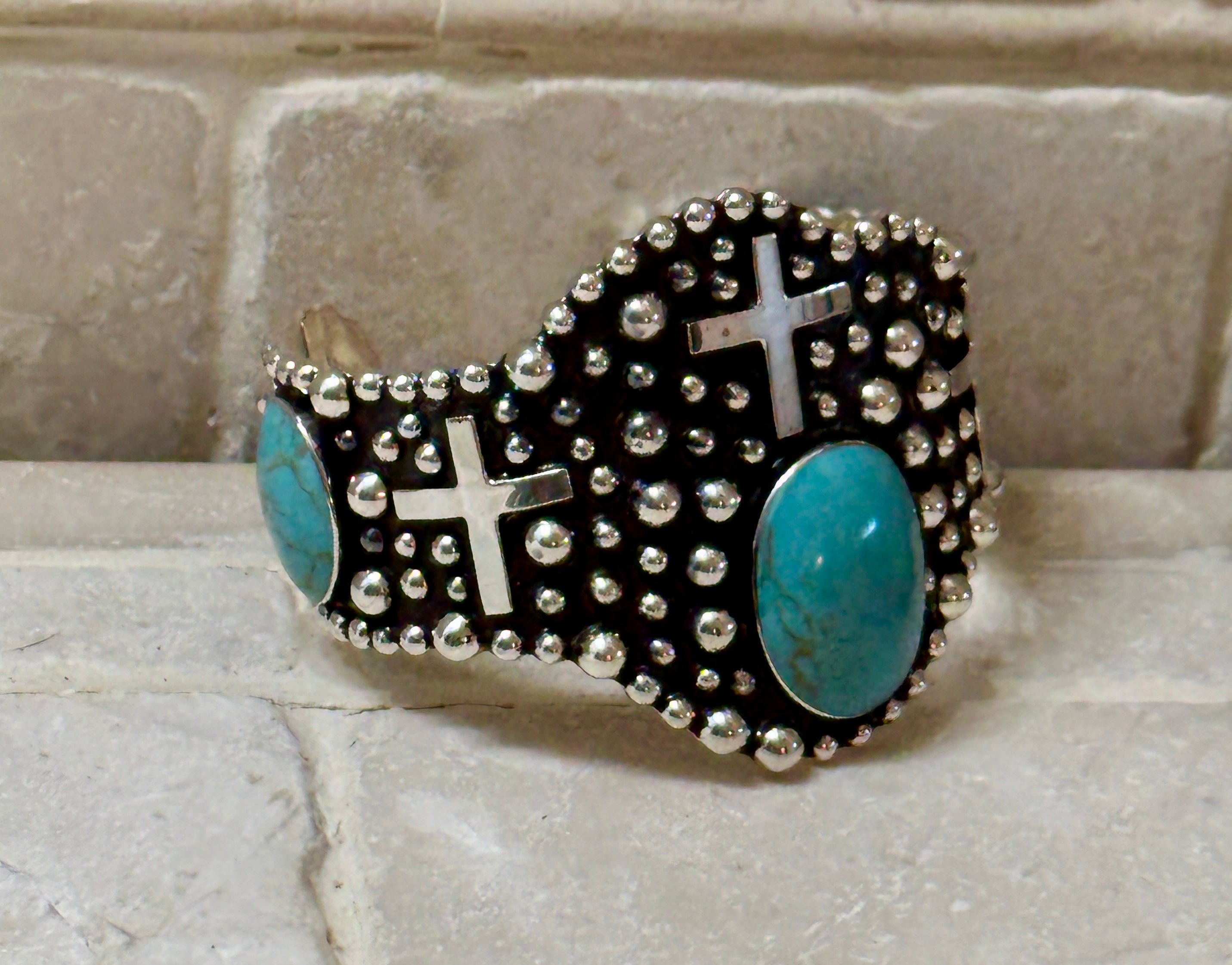 Las Cruces Turquoise Cross Cuff Sterling Silver Bracelet