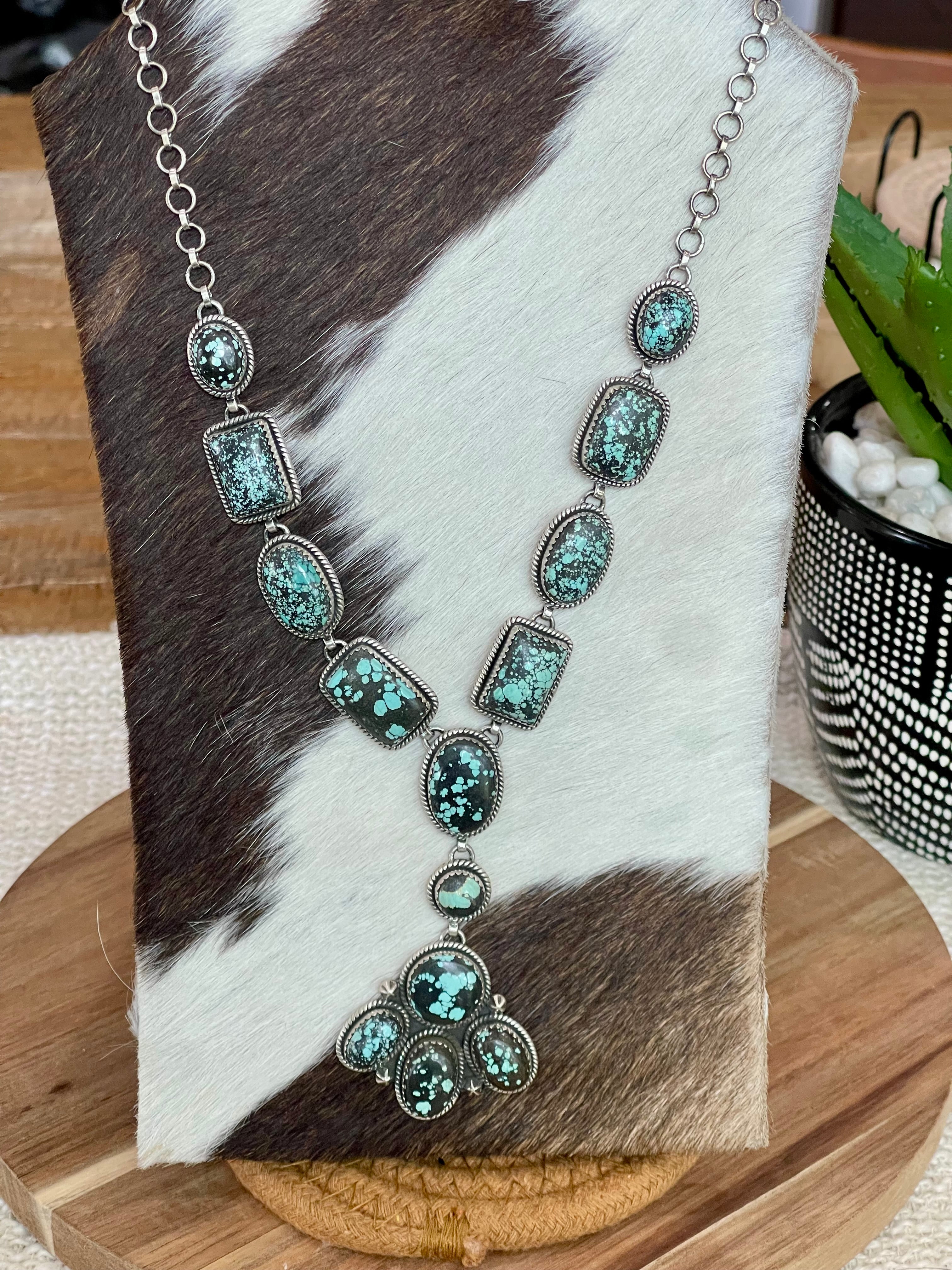 Handcrafted Sterling Silver & New Lander Turquoise Necklace