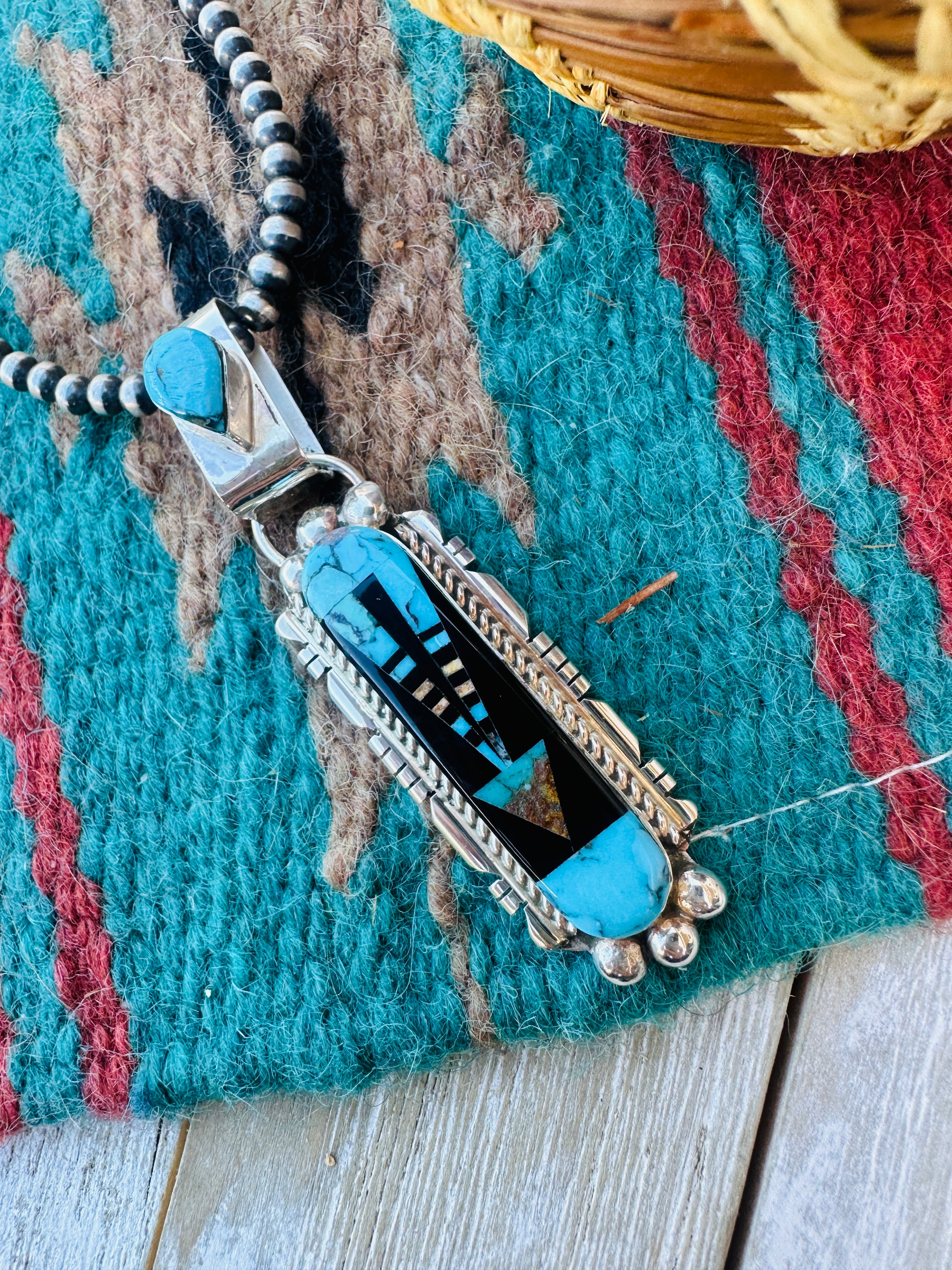 Handcrafted Sterling Silver and Multi Stone Inlay Pendant by Ray Jack