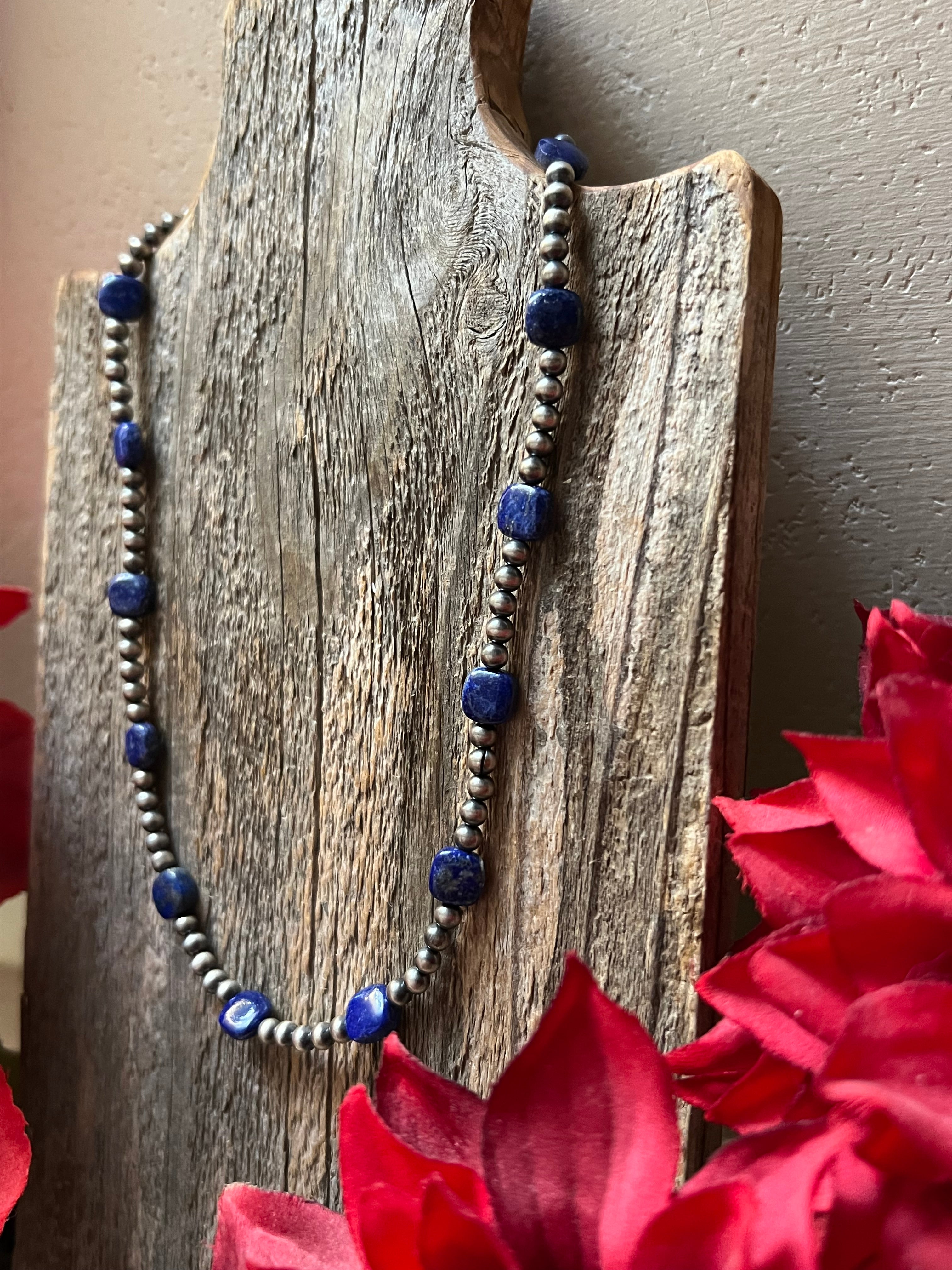 Handmade Lapis & Sterling Silver Beaded Necklace