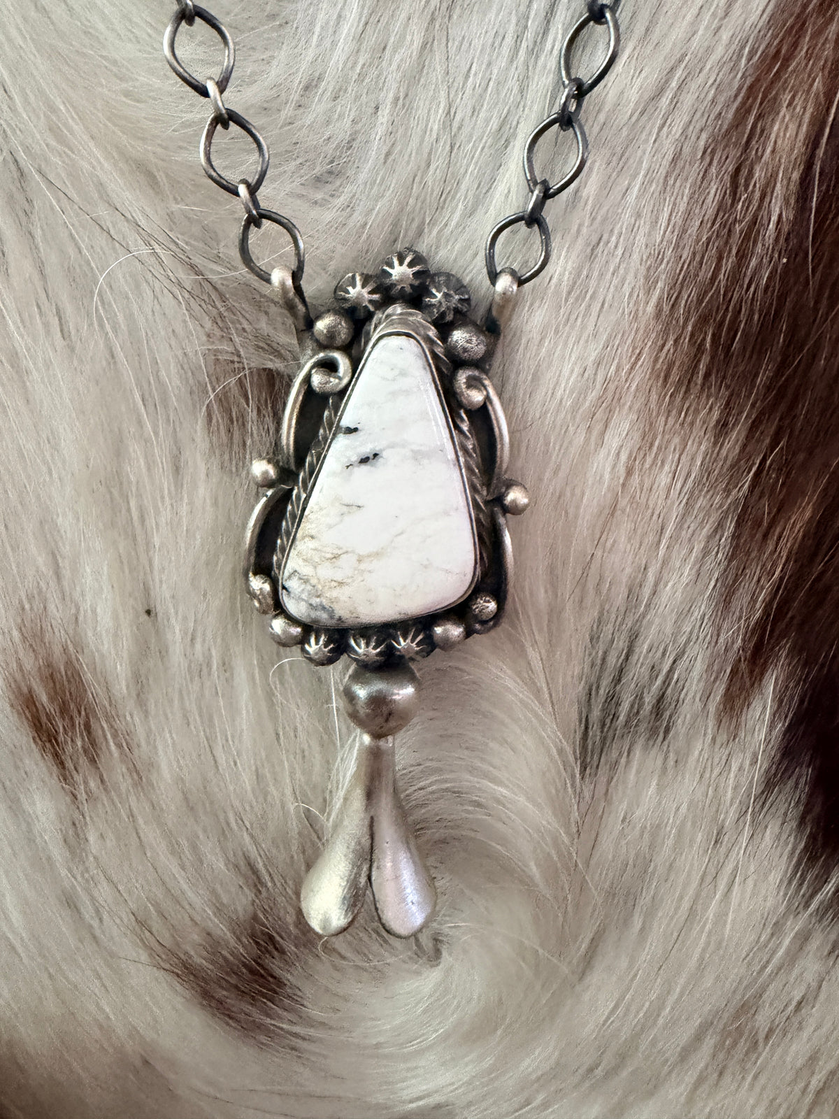 Handcrafted White Buffalo & Sterling Silver Blossom Necklace by Sheila Becenti