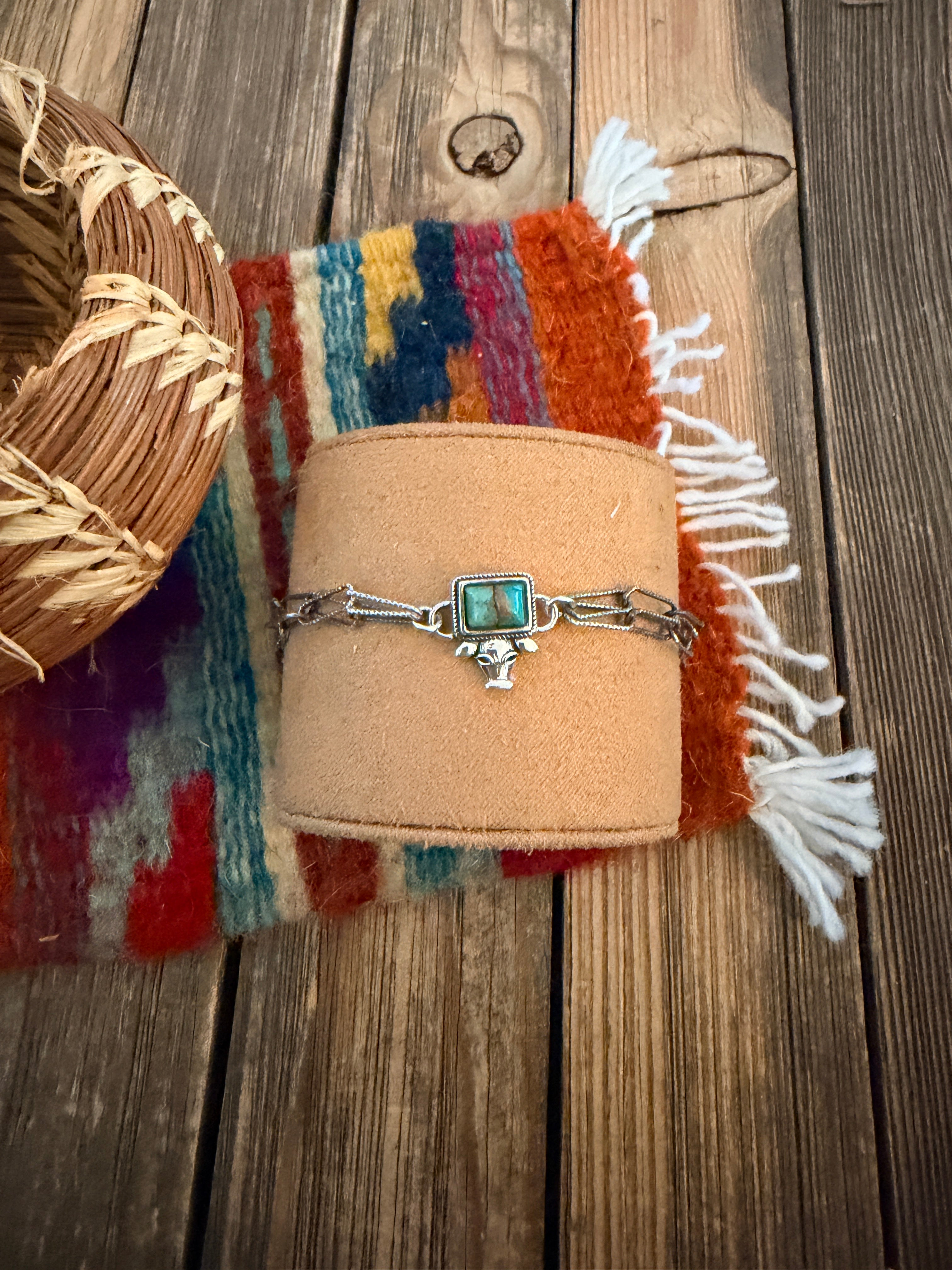 Handmade Kingman Turquoise & Sterling Silver Cow Anklet