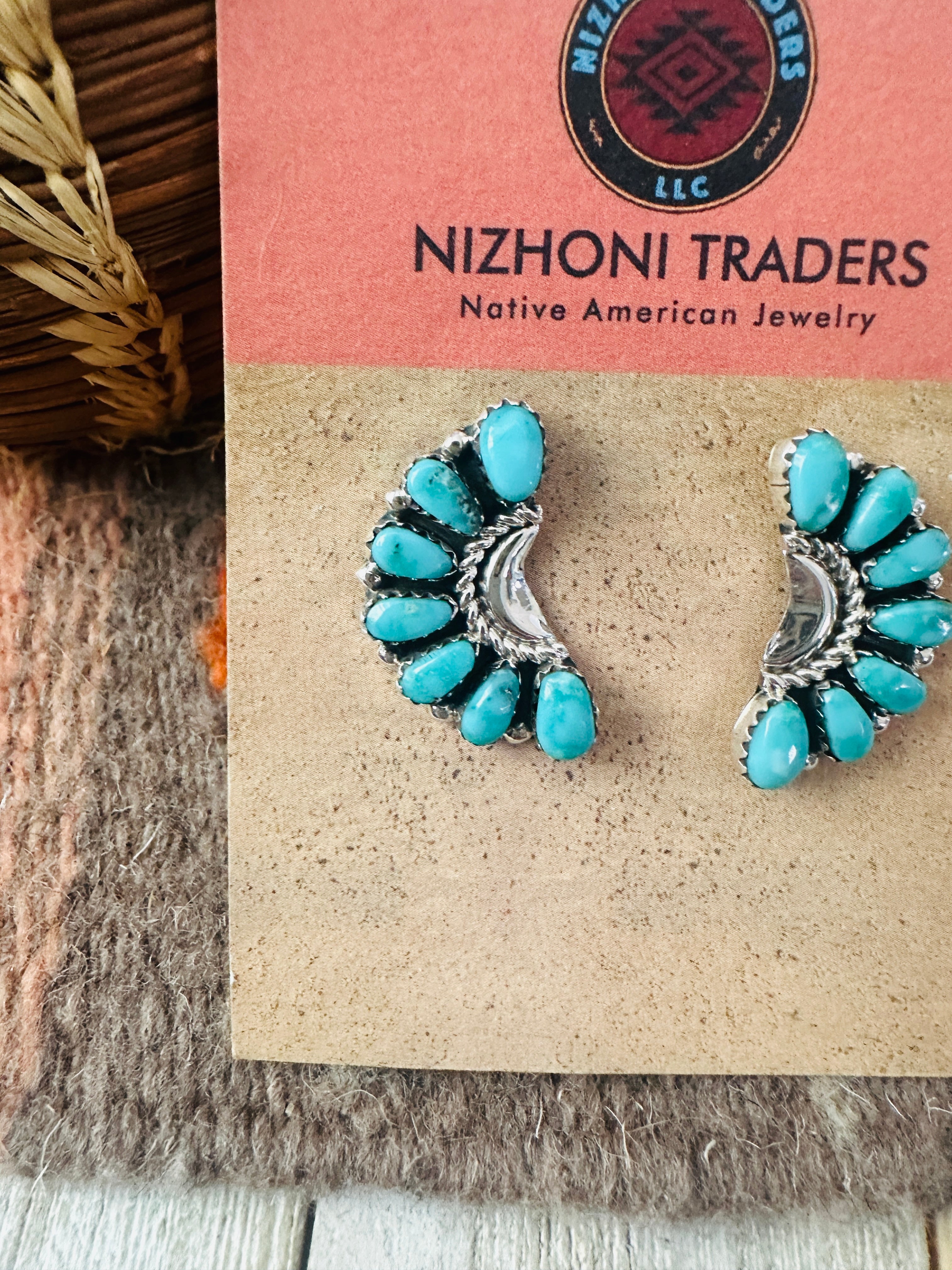 Handcrafted Sterling Silver & Turquoise Cluster Post Earrings