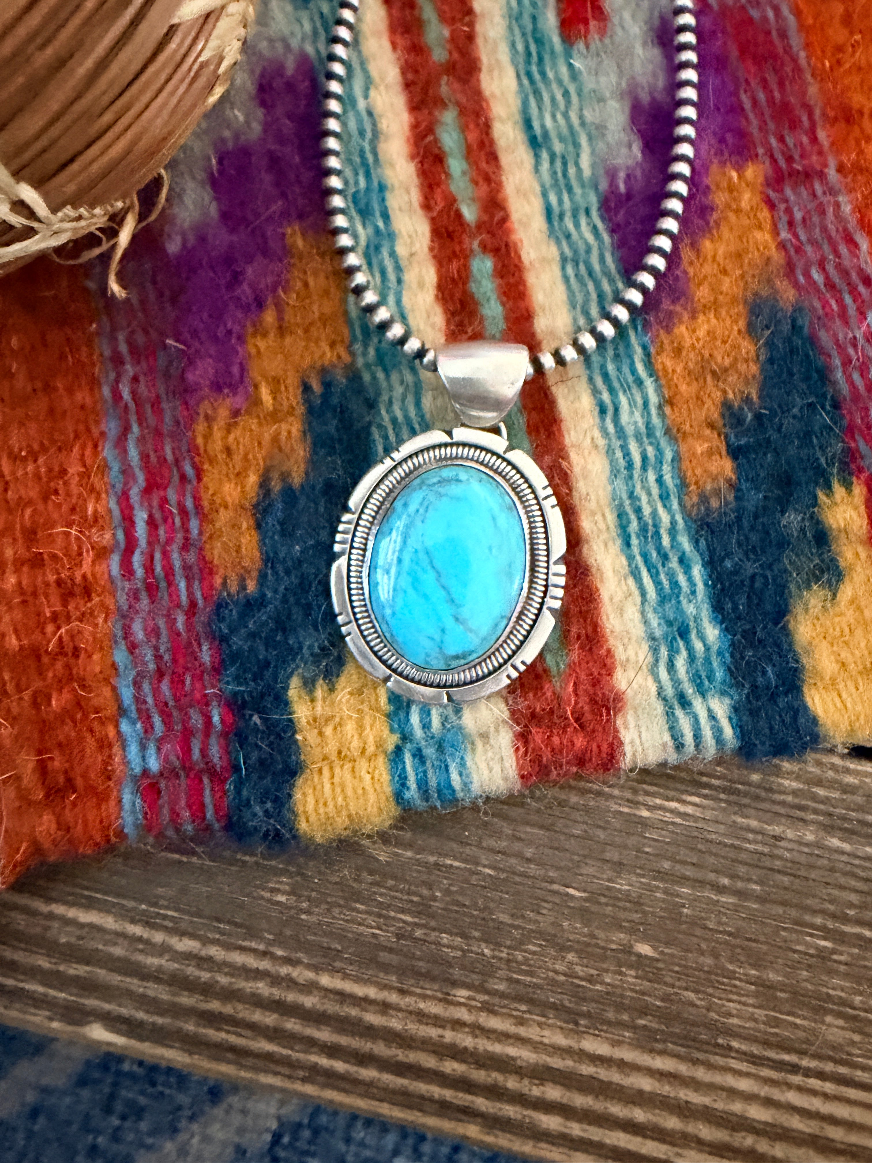 Handcrafted Turquoise and Sterling Silver Pendant by Wydell Billie