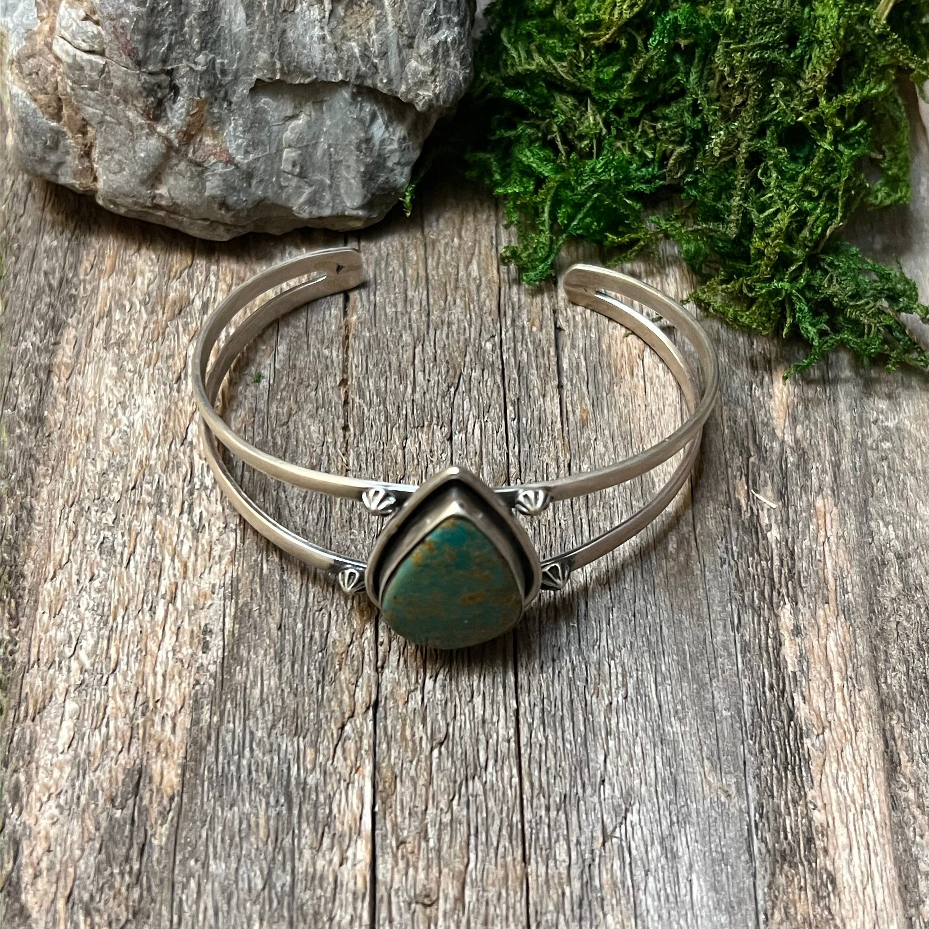 Handmade Turquoise & Sterling Silver Tear Drop Cuff Bracelet