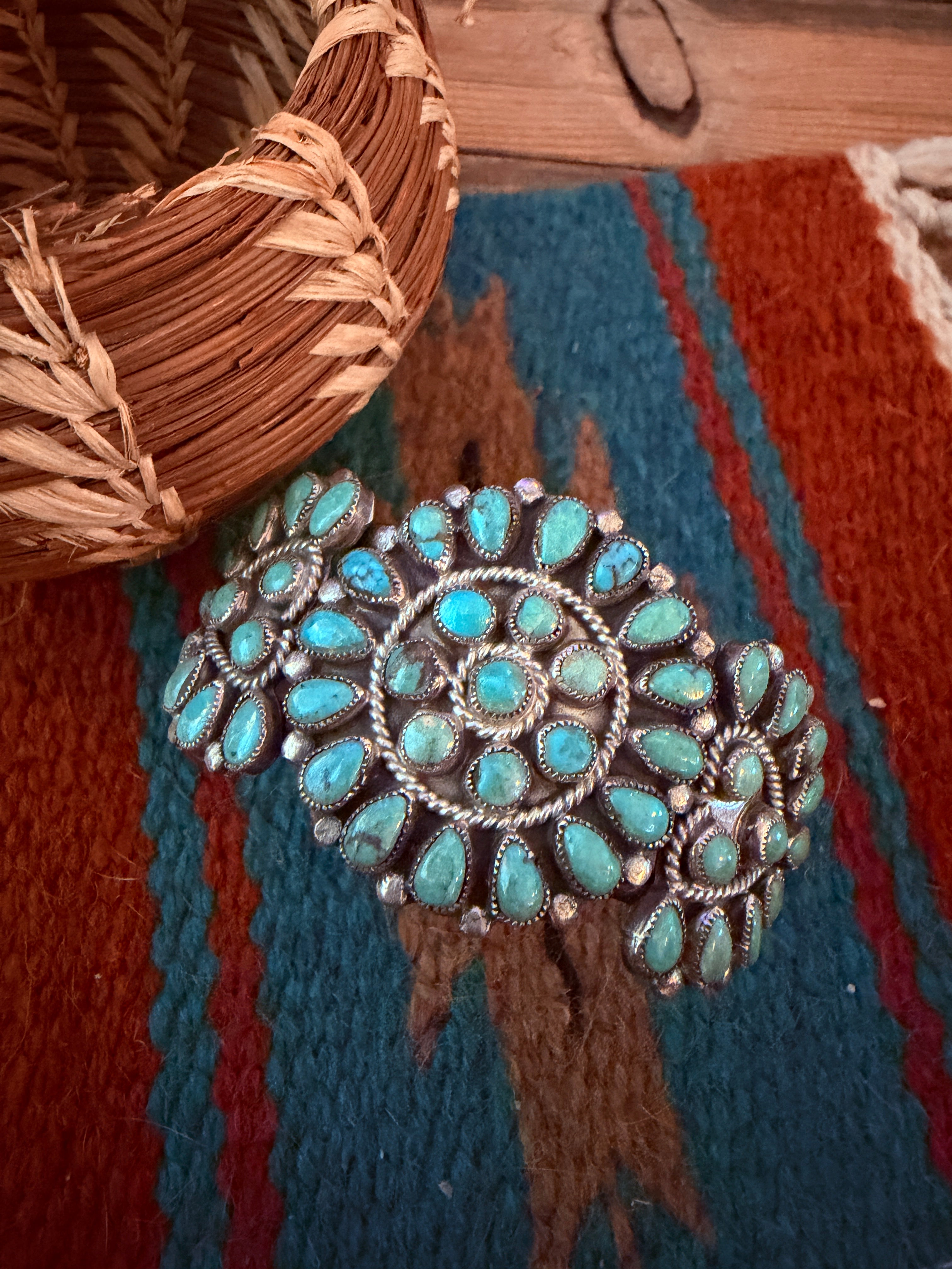 Handcrafted Old Pawn Sterling Silver & Turquoise Cuff Bracelet