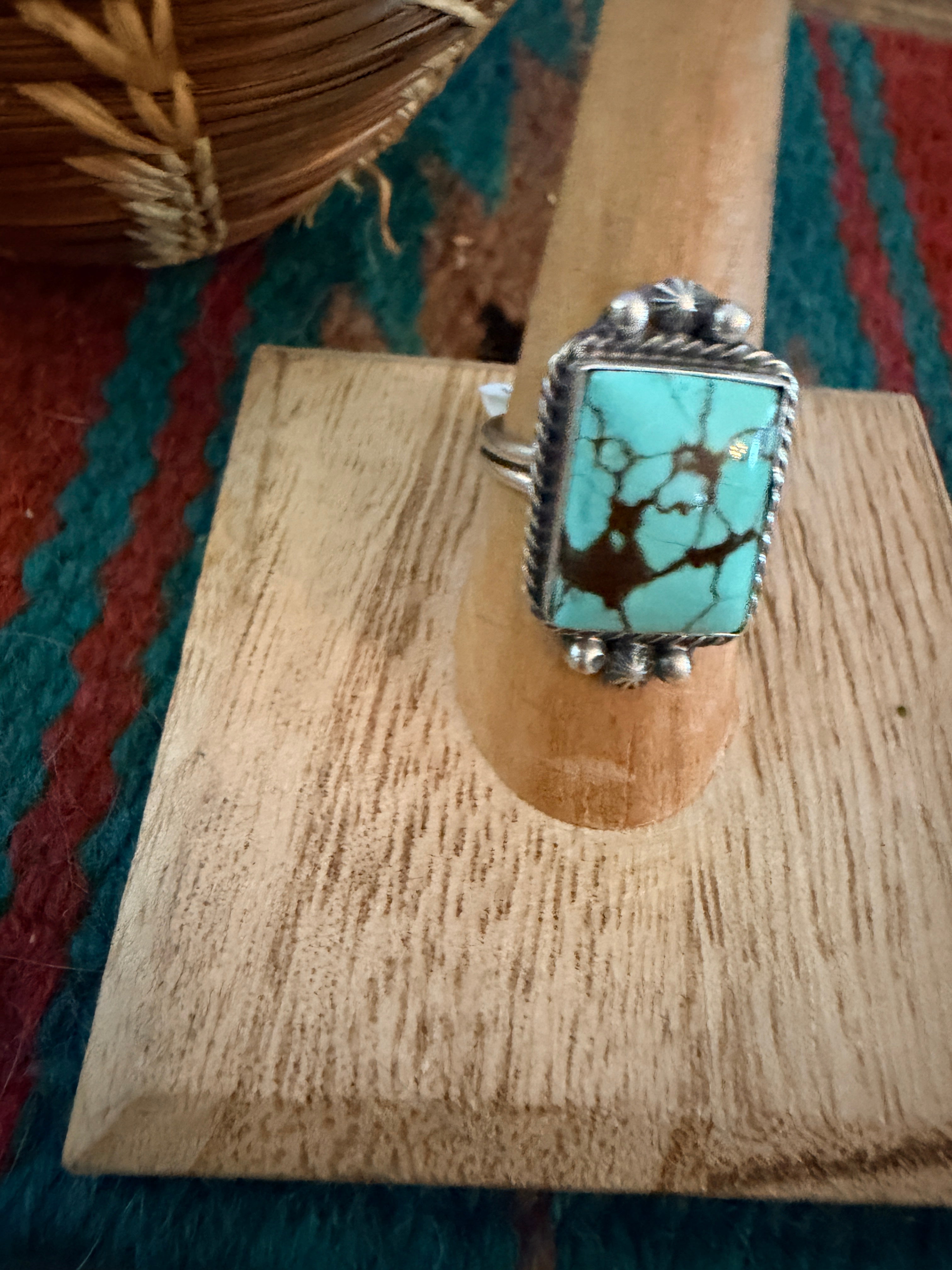 Handcrafted Turquoise & Sterling Silver Ring Size 9