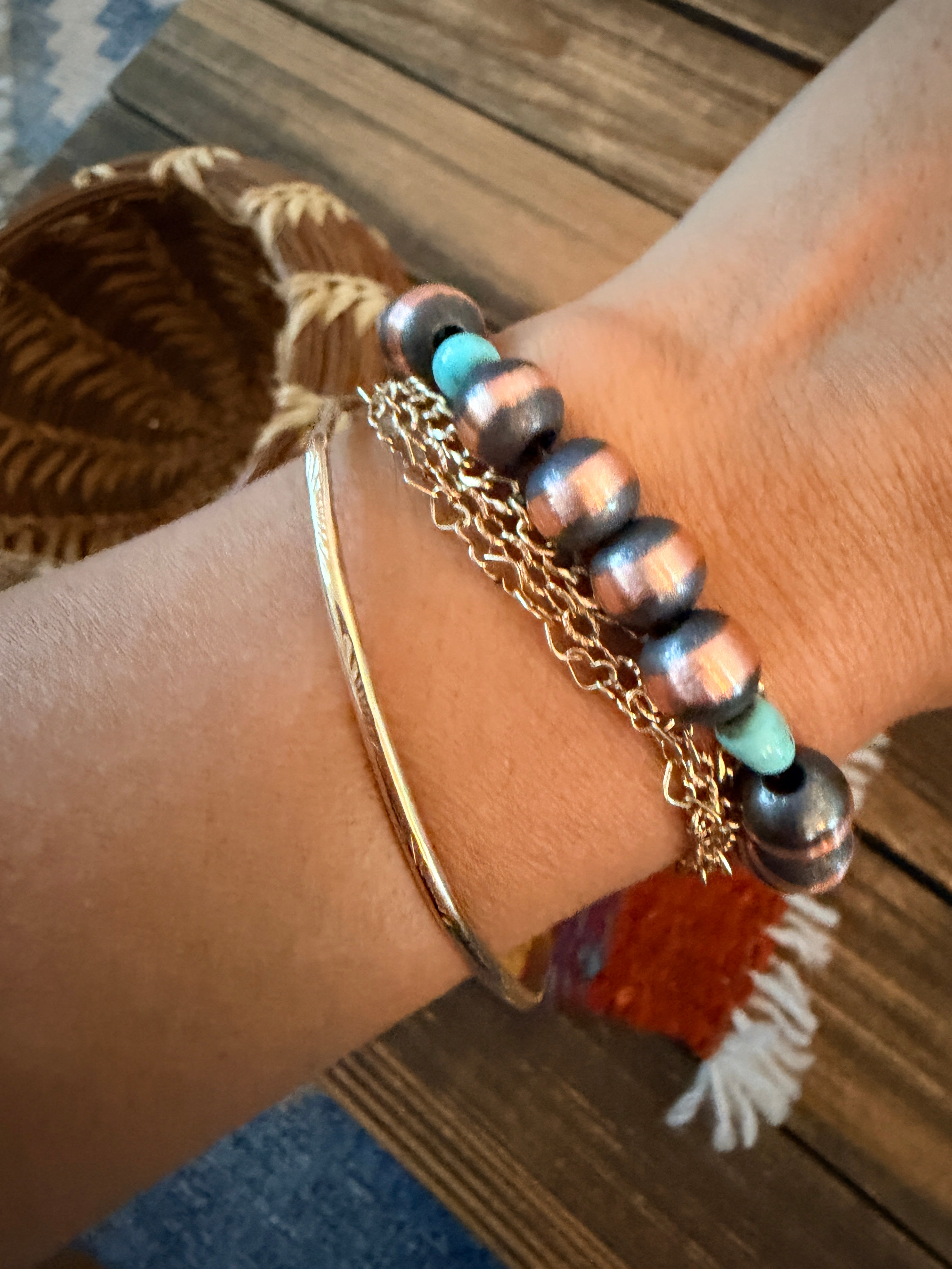 Handcrafted Turquoise & 8mm Copper Beaded Bracelet