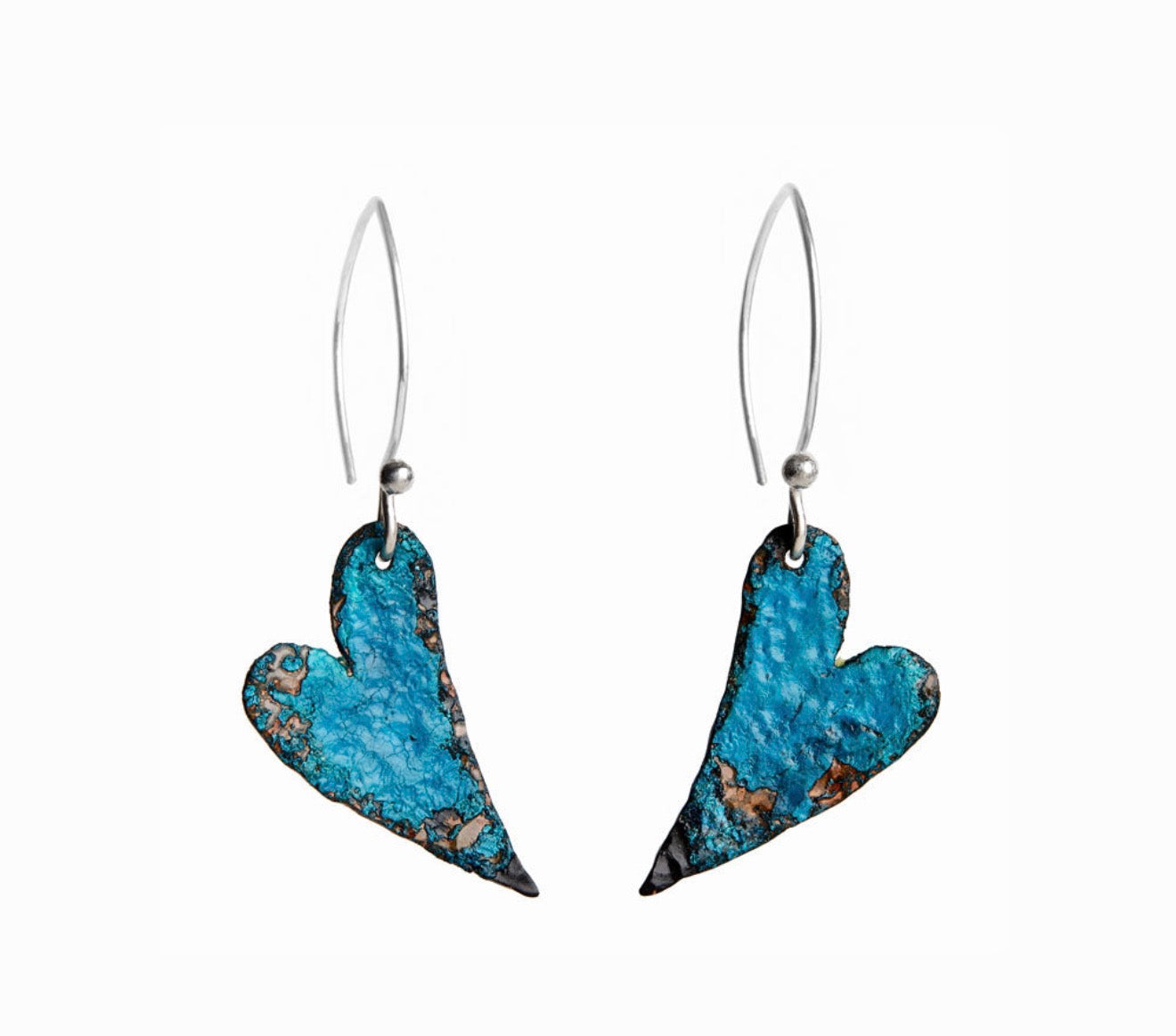 Sterling Oxidized Lacquer Copper & Turquoise Heart Earrings