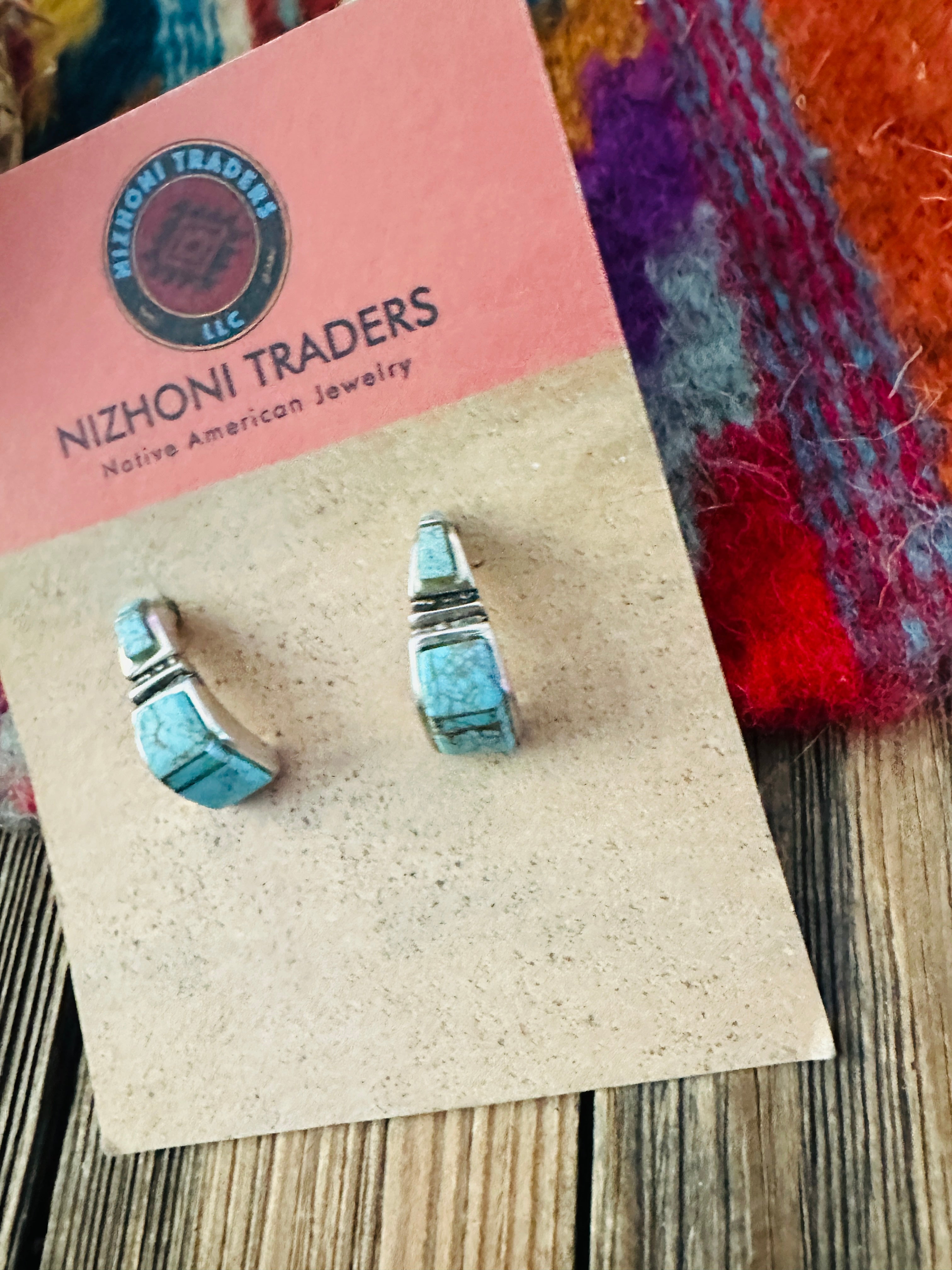 Handcrafted Turquoise & Sterling Silver Inlay Post Earrings