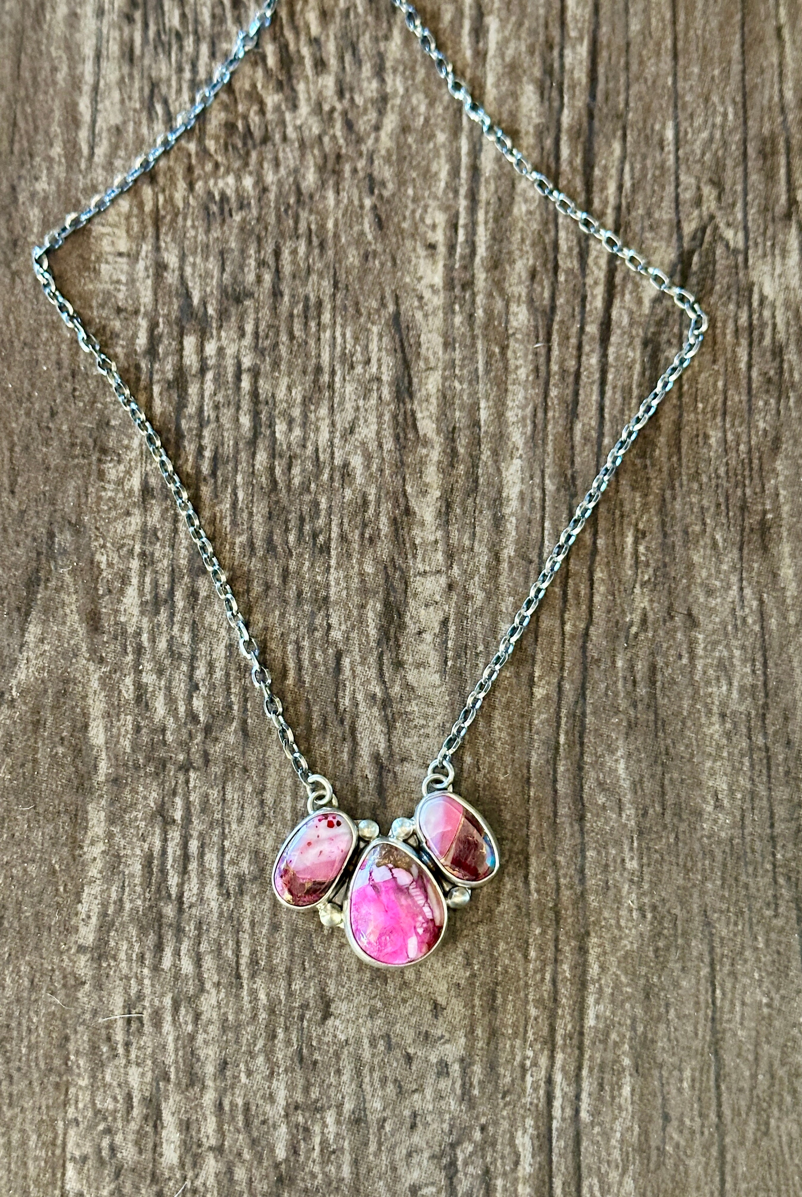 Handcrafted Sterling Silver & Pink Dream Mohave Necklace Signed