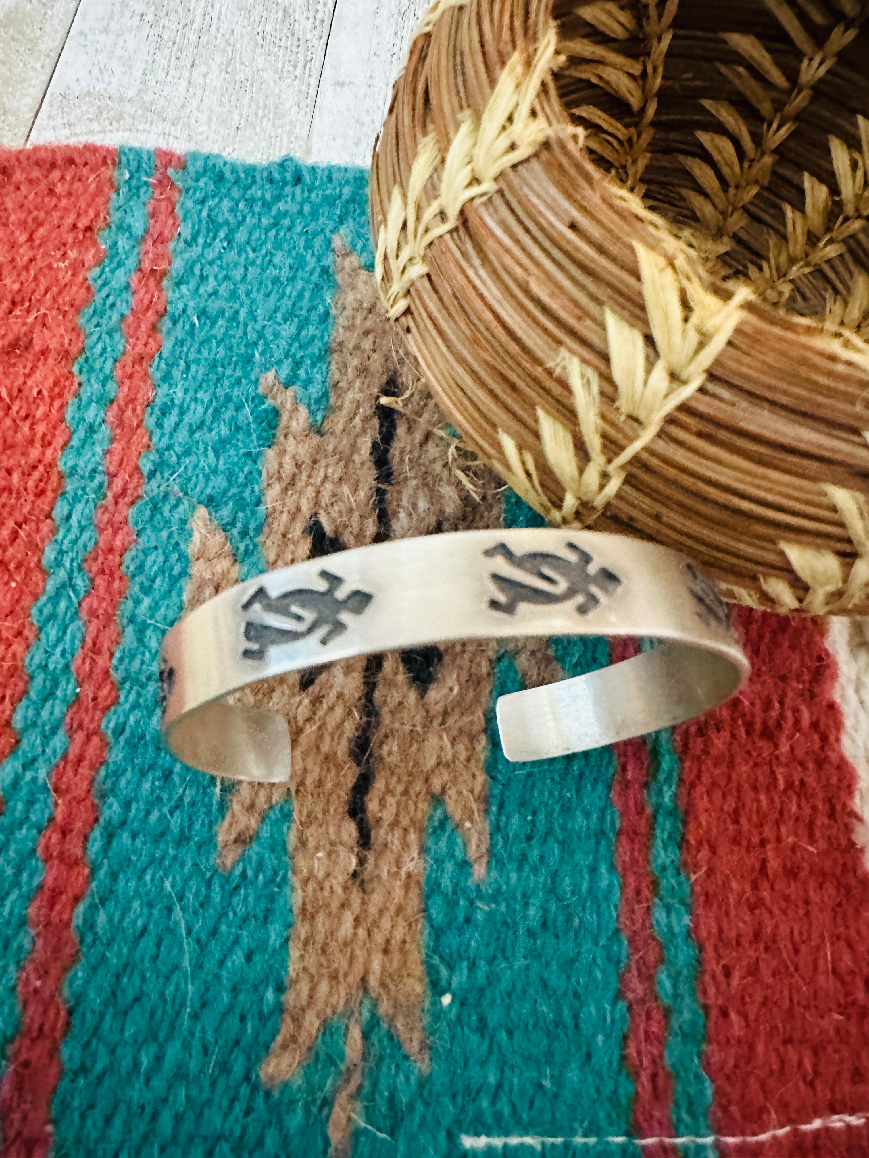 Handcrafted Hand Stamped Sterling Silver Turtle Cuff Bracelet