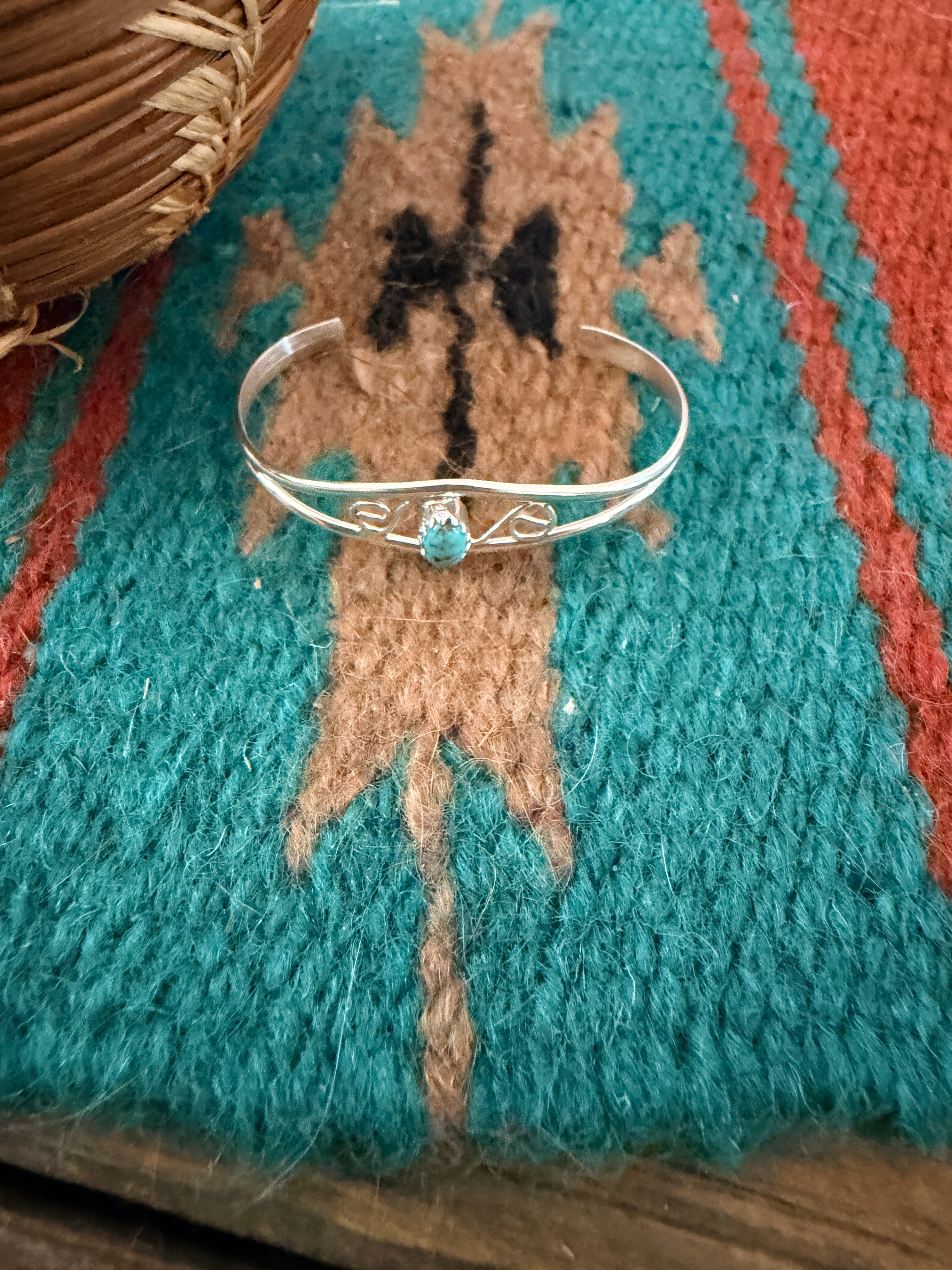 Handcrafted Turquoise & Sterling Silver Baby Cuff Bracelet
