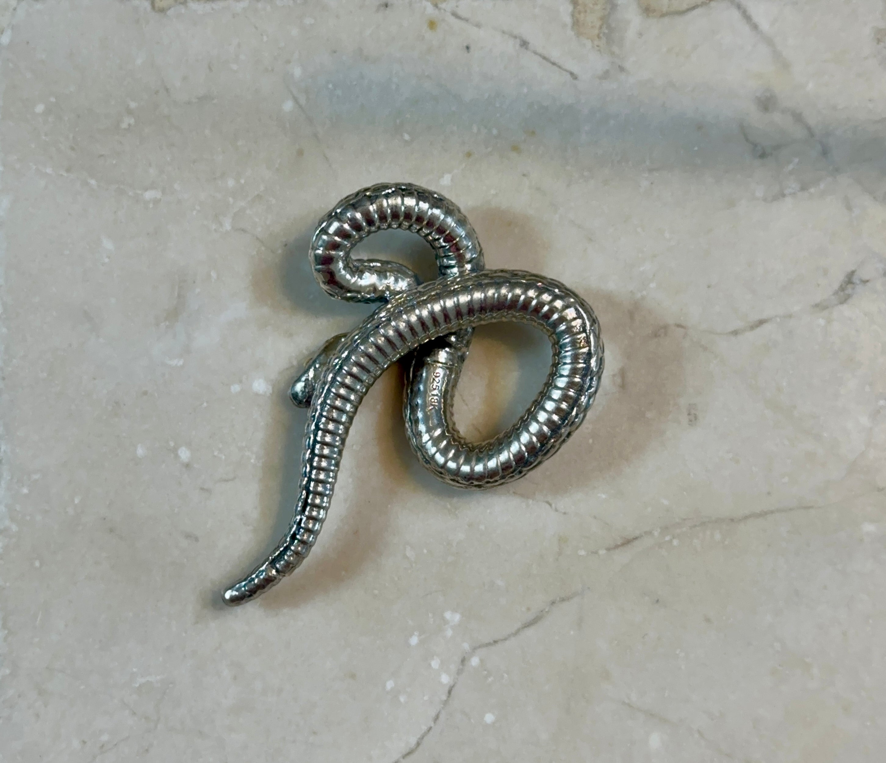 Sterling Silver 18k Gold Coiled Rattlesnake Pendant